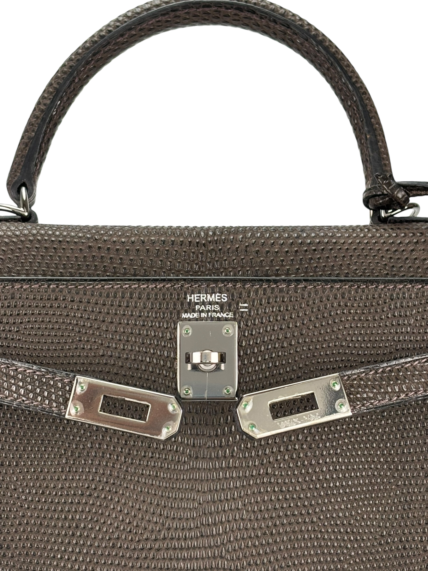 HERMES - Kelly 25 Ebenu Lizard Leather Ruthenium Hardware