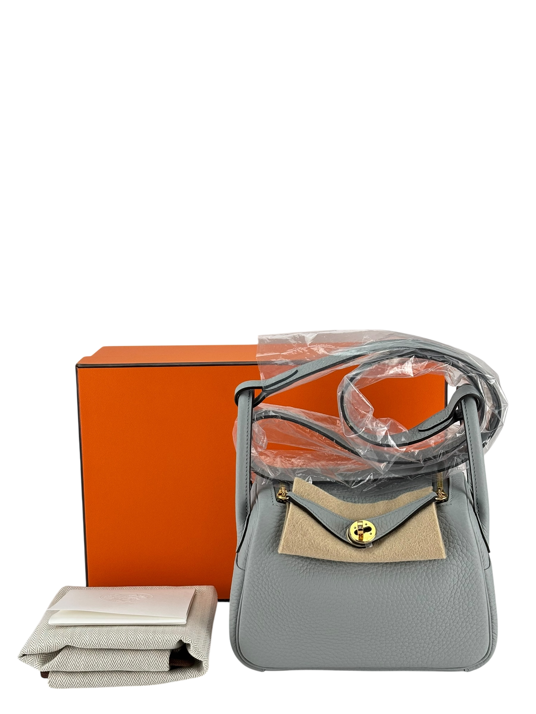 HERMES - Mini Lindy 8U Blue Glacier Taurillon Clemence Gold Hardware 