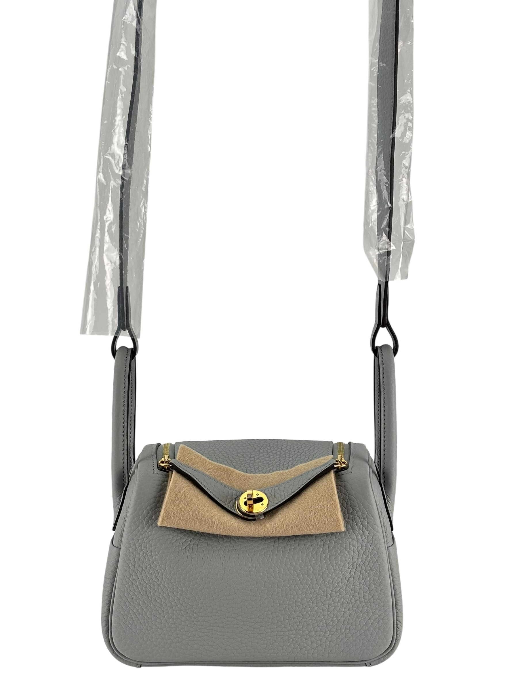 HERMES - Mini Lindy 8U Blue Glacier Taurillon Clemence Gold Hardware 