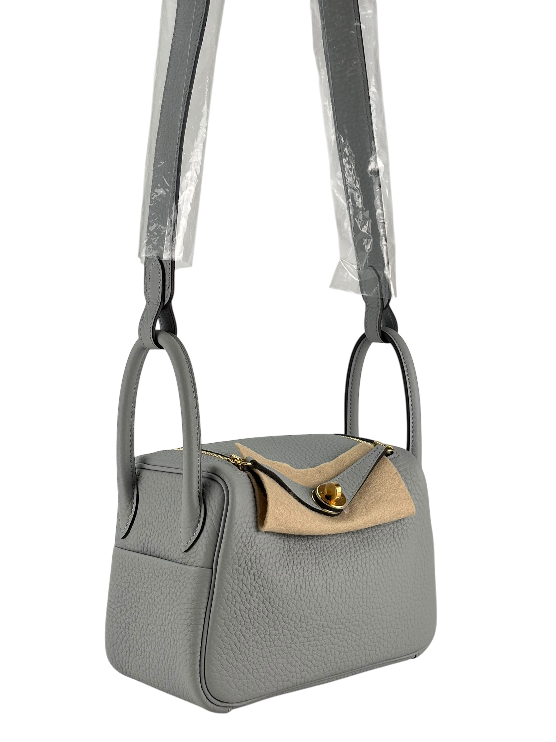 HERMES - Mini Lindy 8U Blue Glacier Taurillon Clemence Gold Hardware 