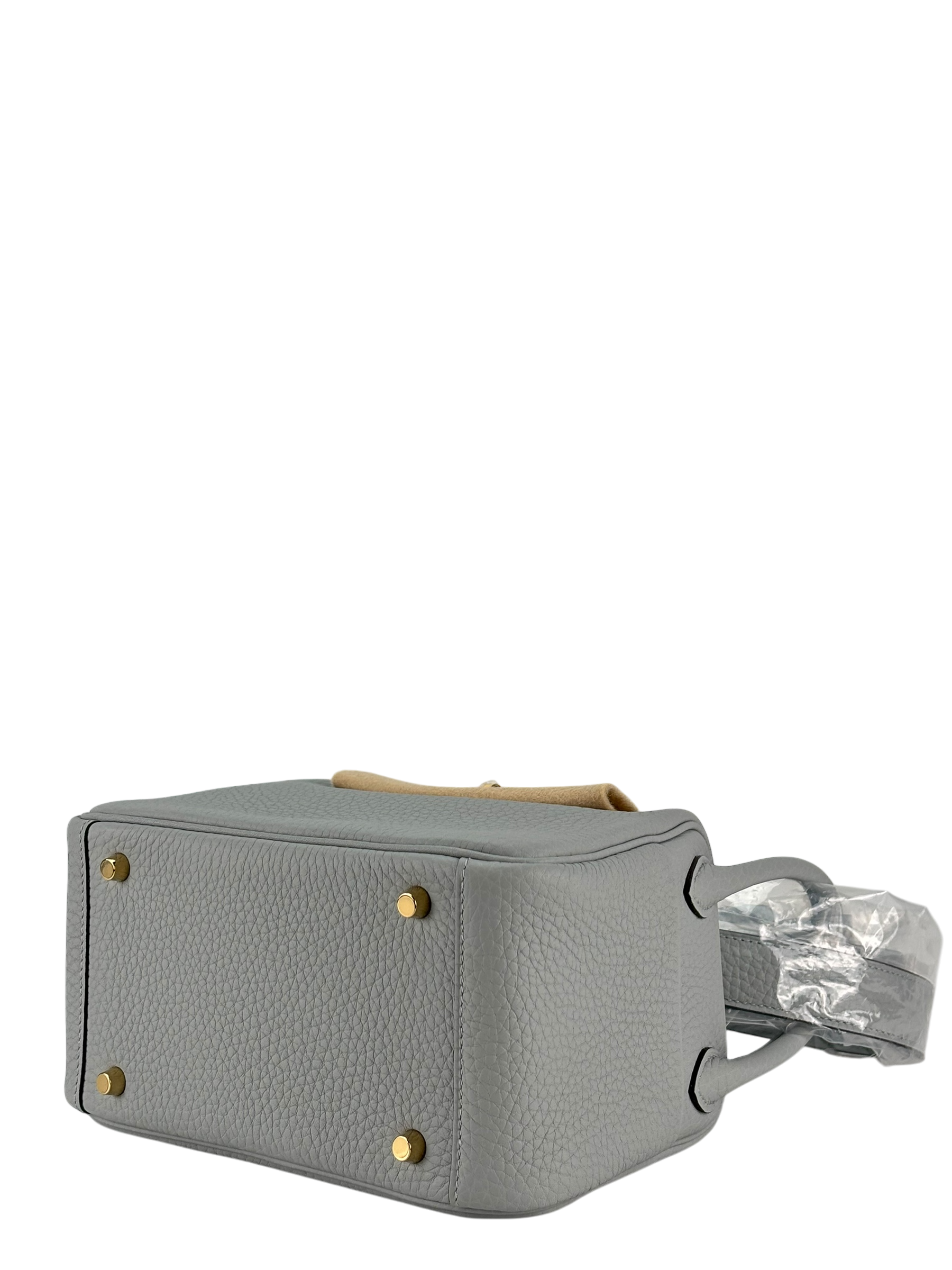 HERMES - Mini Lindy 8U Blue Glacier Taurillon Clemence Gold Hardware 