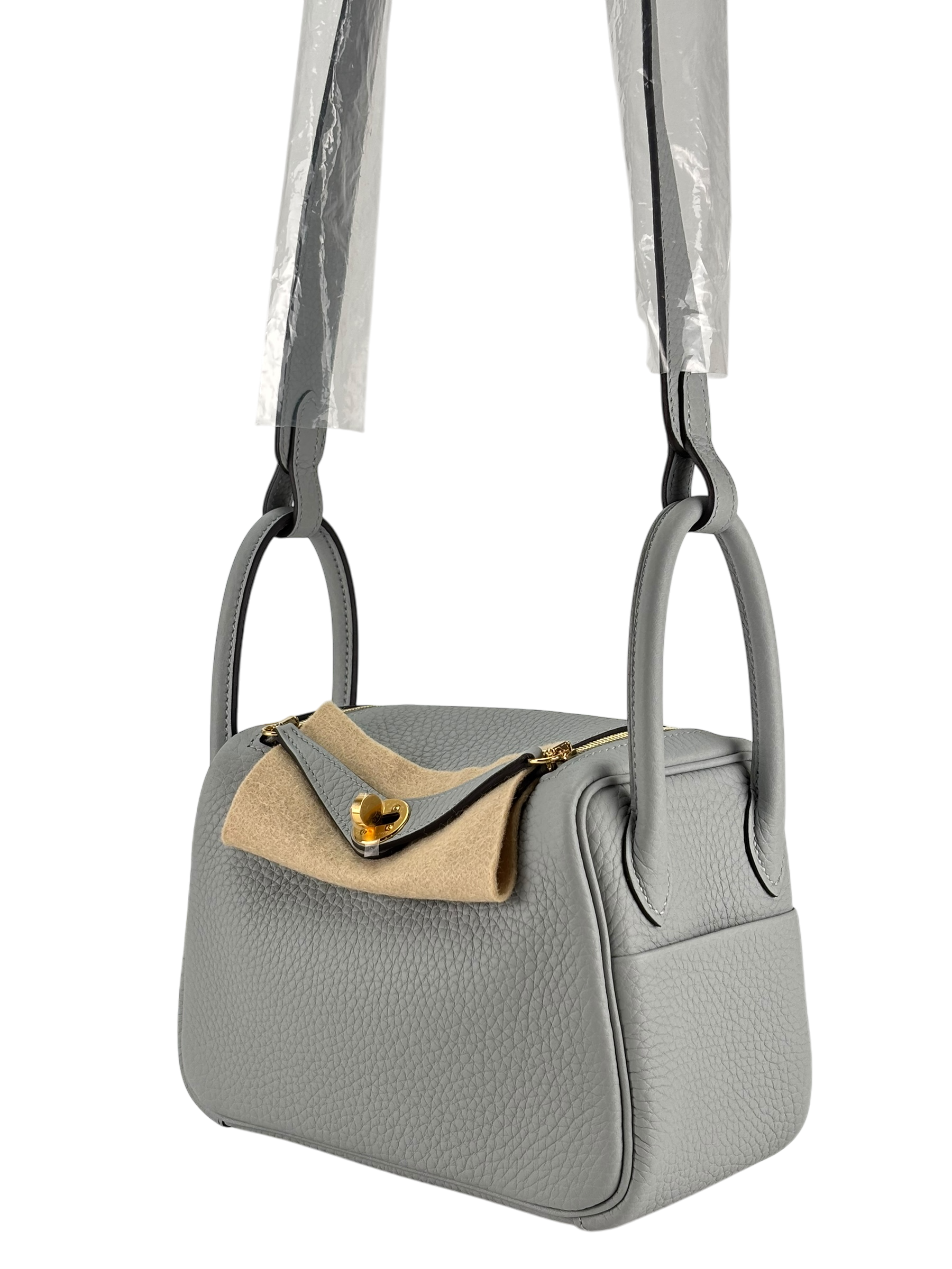 HERMES - Mini Lindy 8U Blue Glacier Taurillon Clemence Gold Hardware 