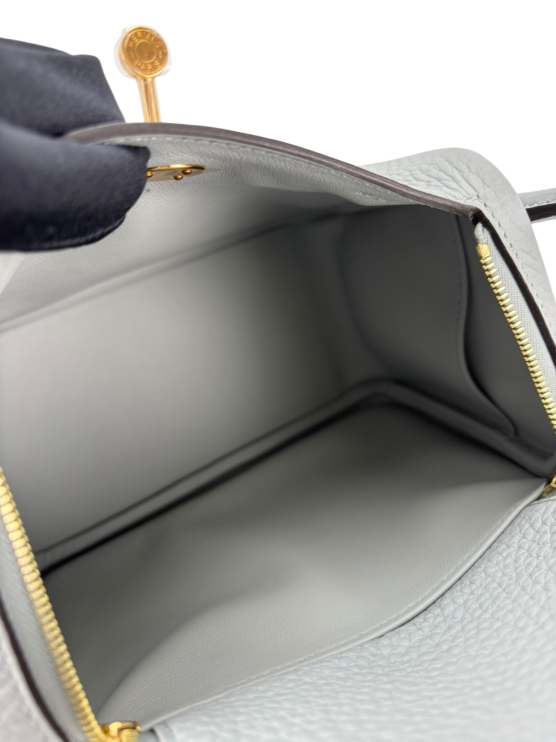 HERMES - Mini Lindy 8U Blue Glacier Taurillon Clemence Gold Hardware 