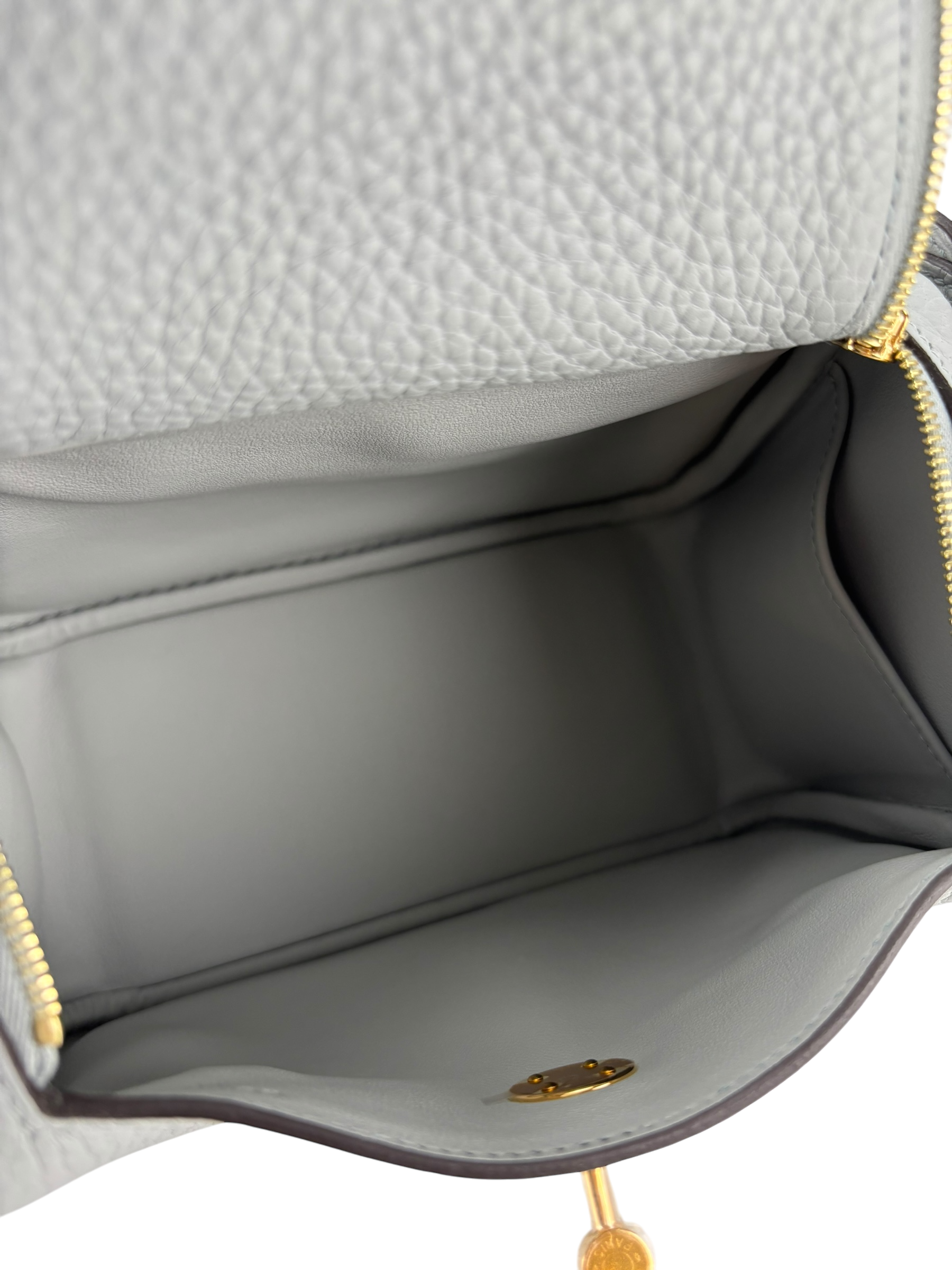 HERMES - Mini Lindy 8U Blue Glacier Taurillon Clemence Gold Hardware 