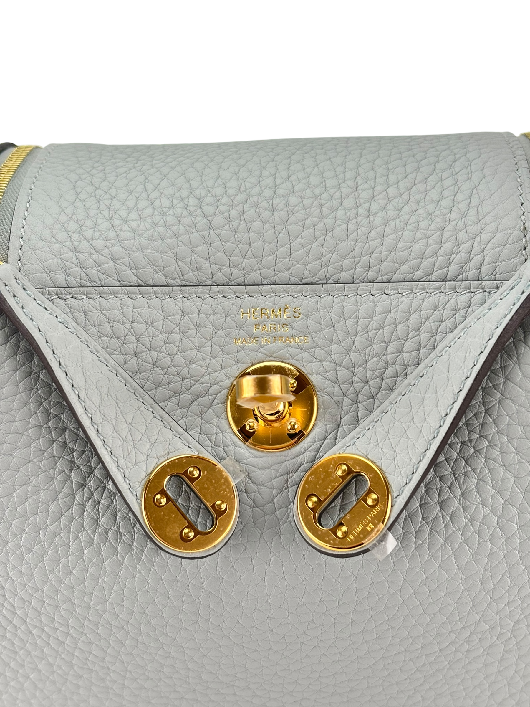 HERMES - Mini Lindy 8U Blue Glacier Taurillon Clemence Gold Hardware 