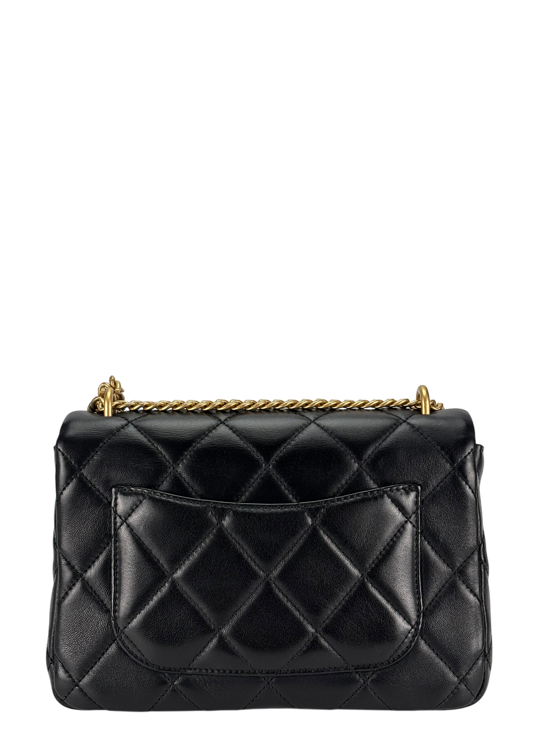 CHANEL - 22P Mini Matlasse 20 Lambskin Single Flap Chain Bag Black Gold Hardware