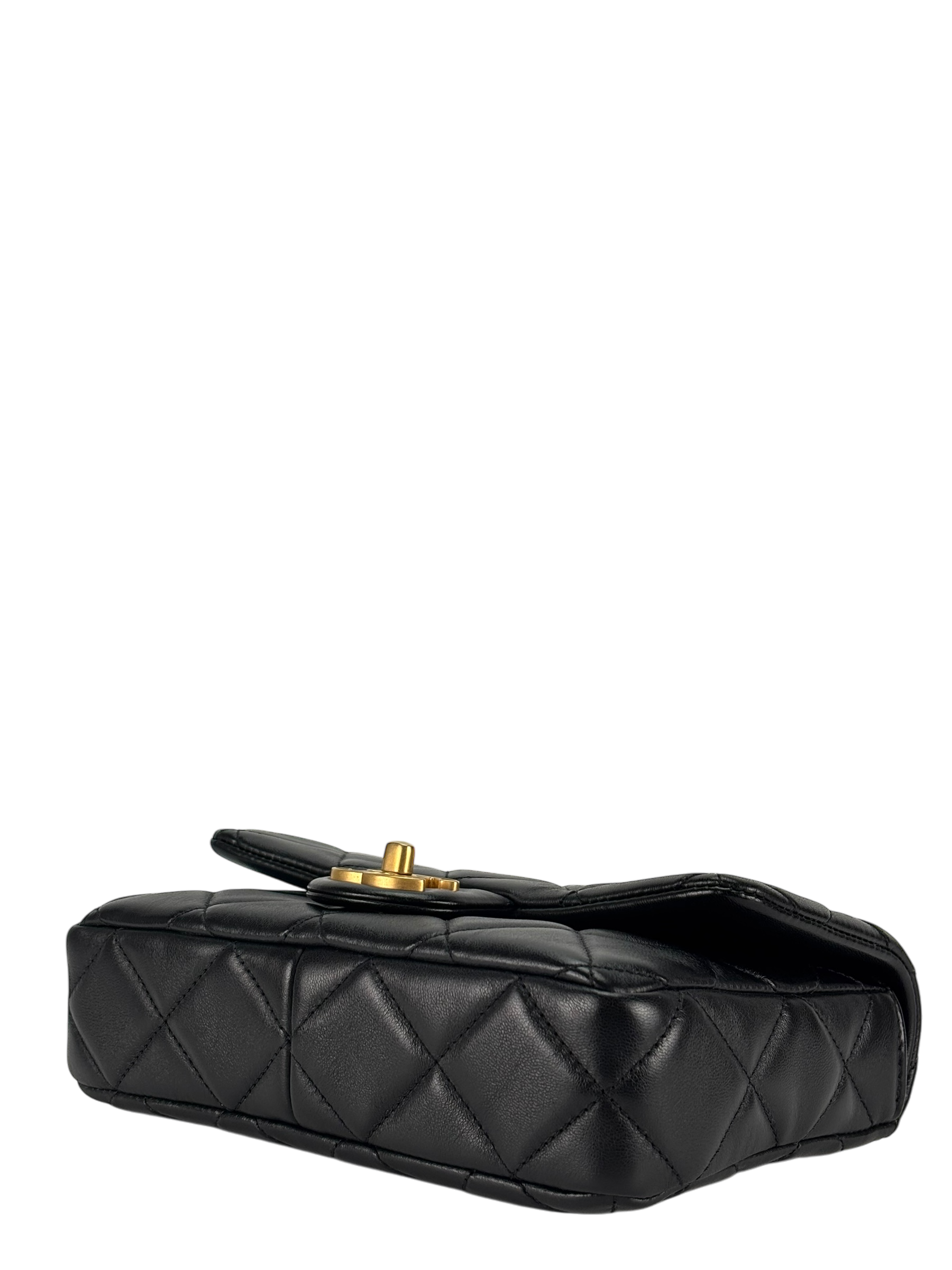 CHANEL - 22P Mini Matlasse 20 Lambskin Single Flap Chain Bag Black Gold Hardware