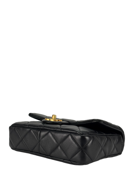 CHANEL - 22P Mini Matlasse 20 Lambskin Single Flap Chain Bag Black Gold Hardware