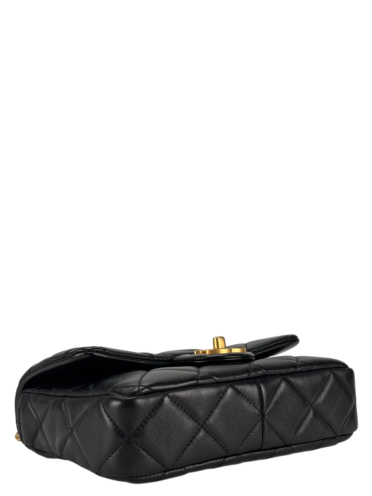 CHANEL - 22P Mini Matlasse 20 Lambskin Single Flap Chain Bag Black Gold Hardware