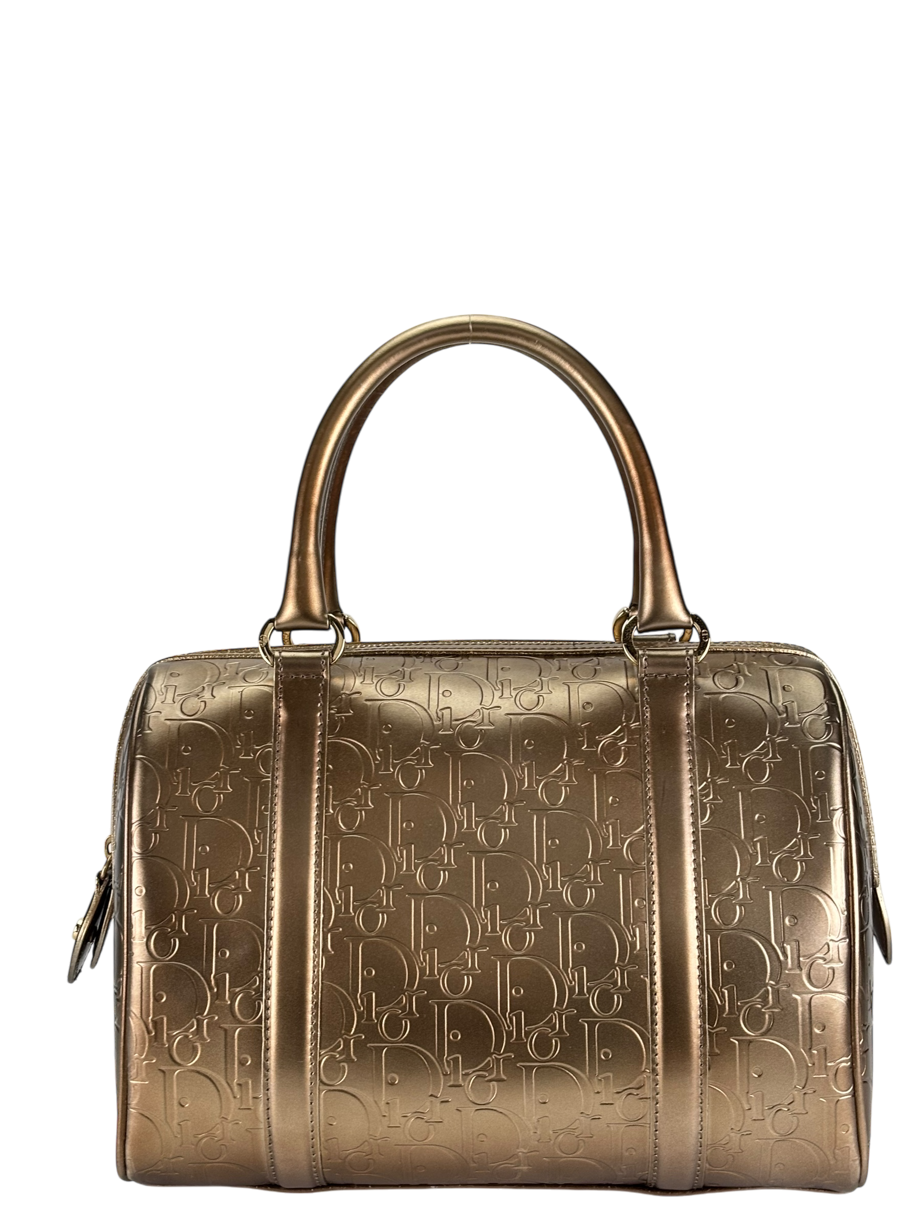 CHRISTIAN DIOR - Gold CD Metallic Oblique Monogram Leather Boston Handbag 