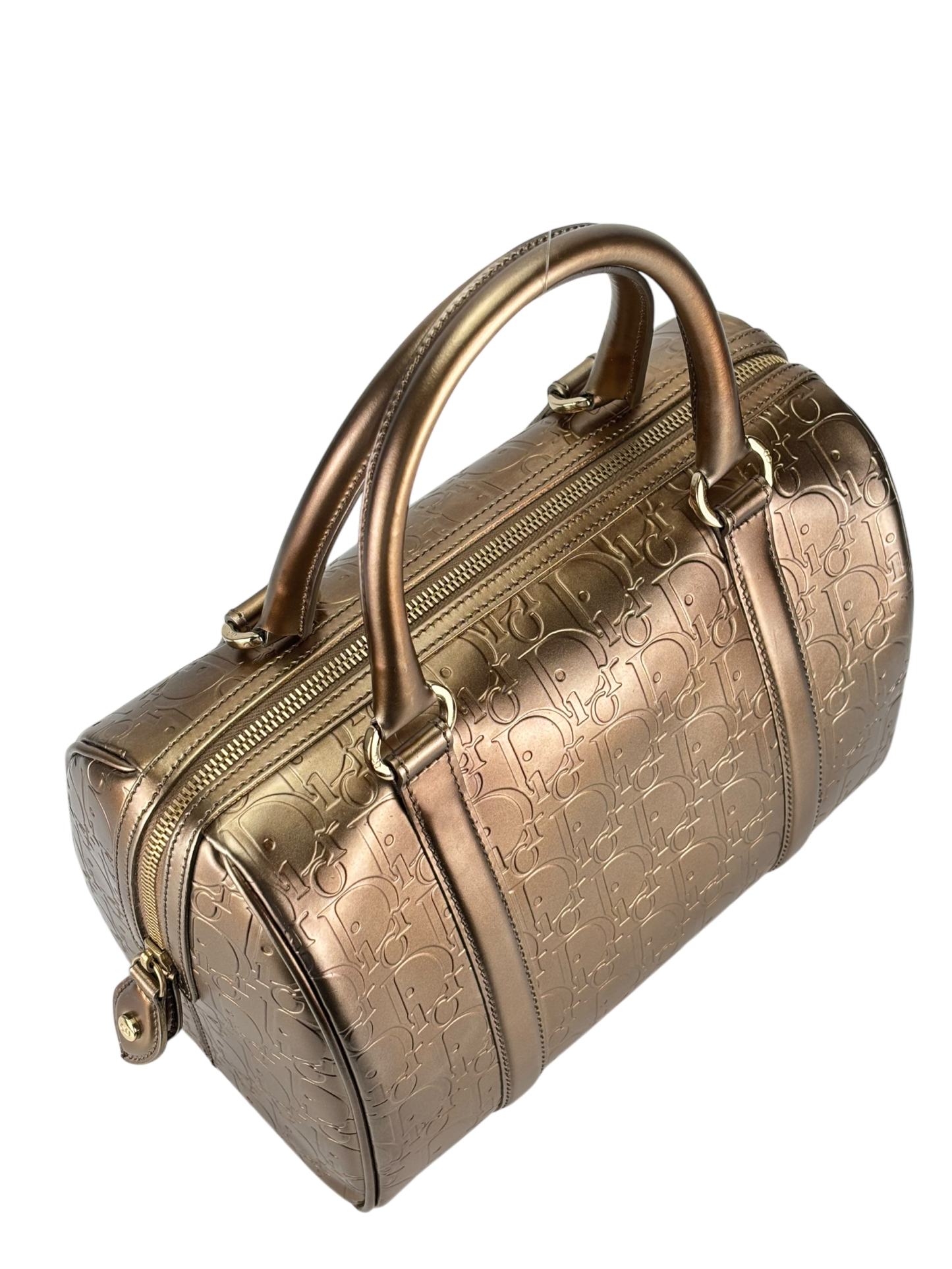 CHRISTIAN DIOR - Gold CD Metallic Oblique Monogram Leather Boston Handbag