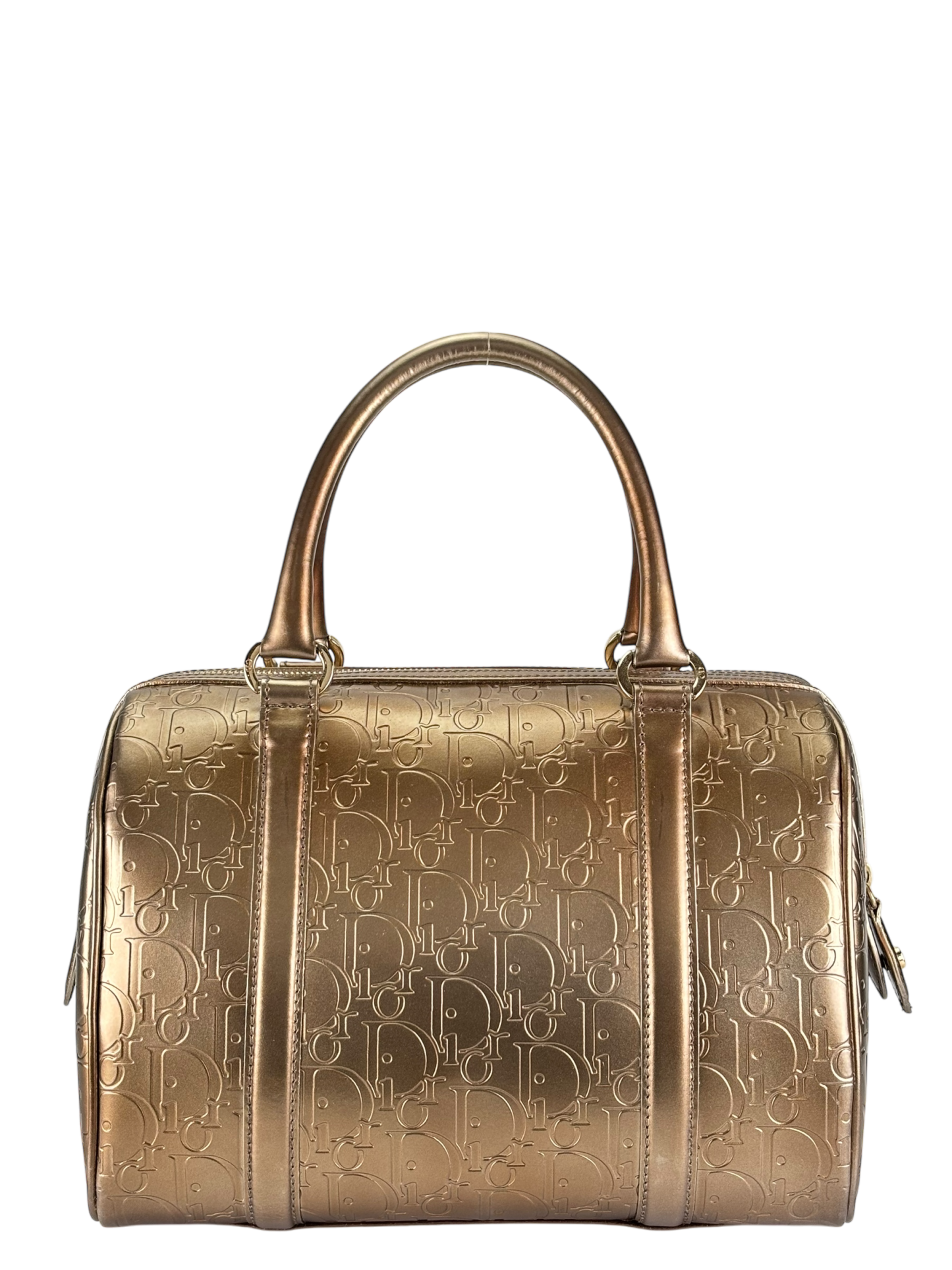 CHRISTIAN DIOR - Gold CD Metallic Oblique Monogram Leather Boston Handbag