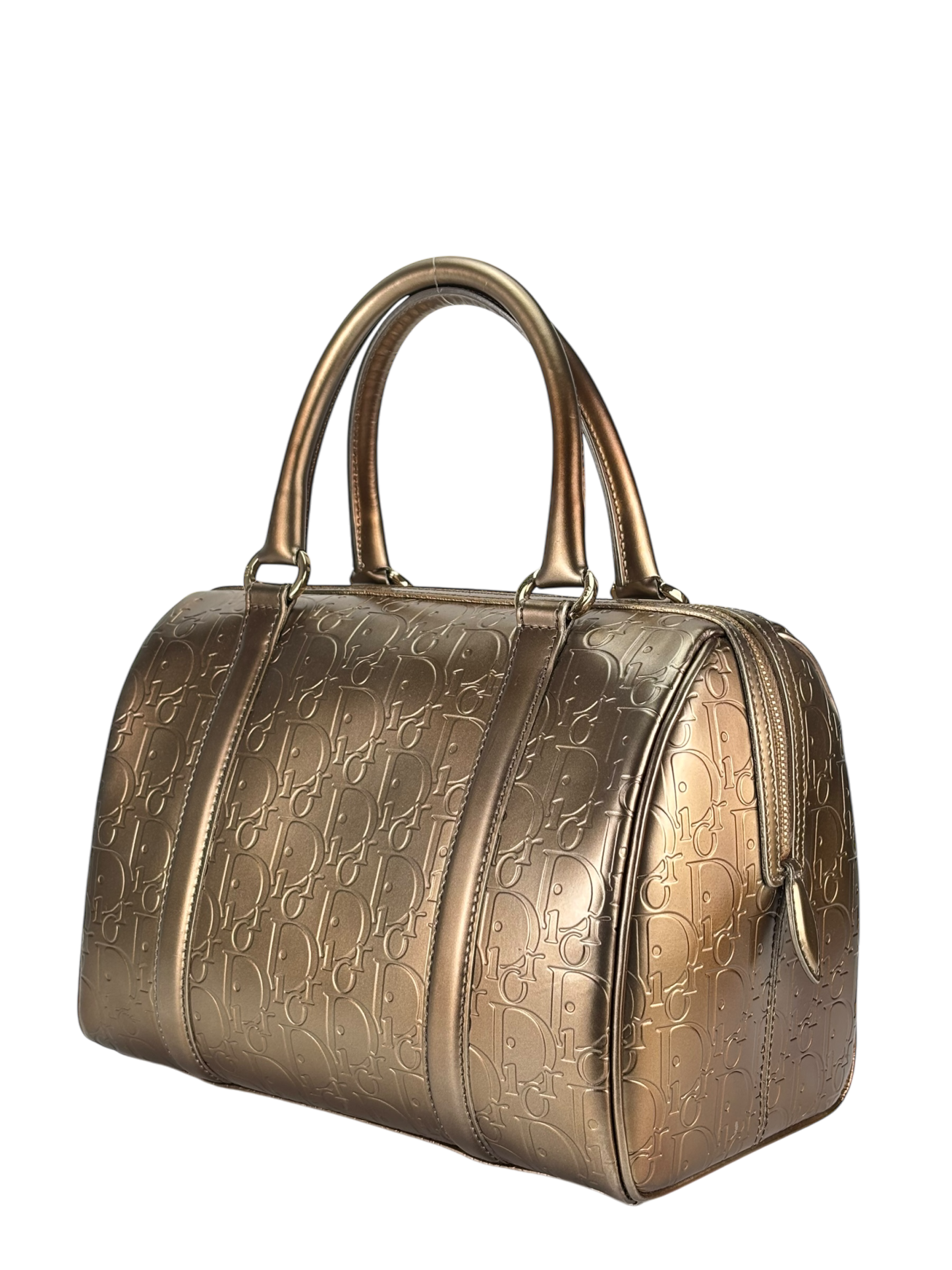 CHRISTIAN DIOR - Gold CD Metallic Oblique Monogram Leather Boston Handbag