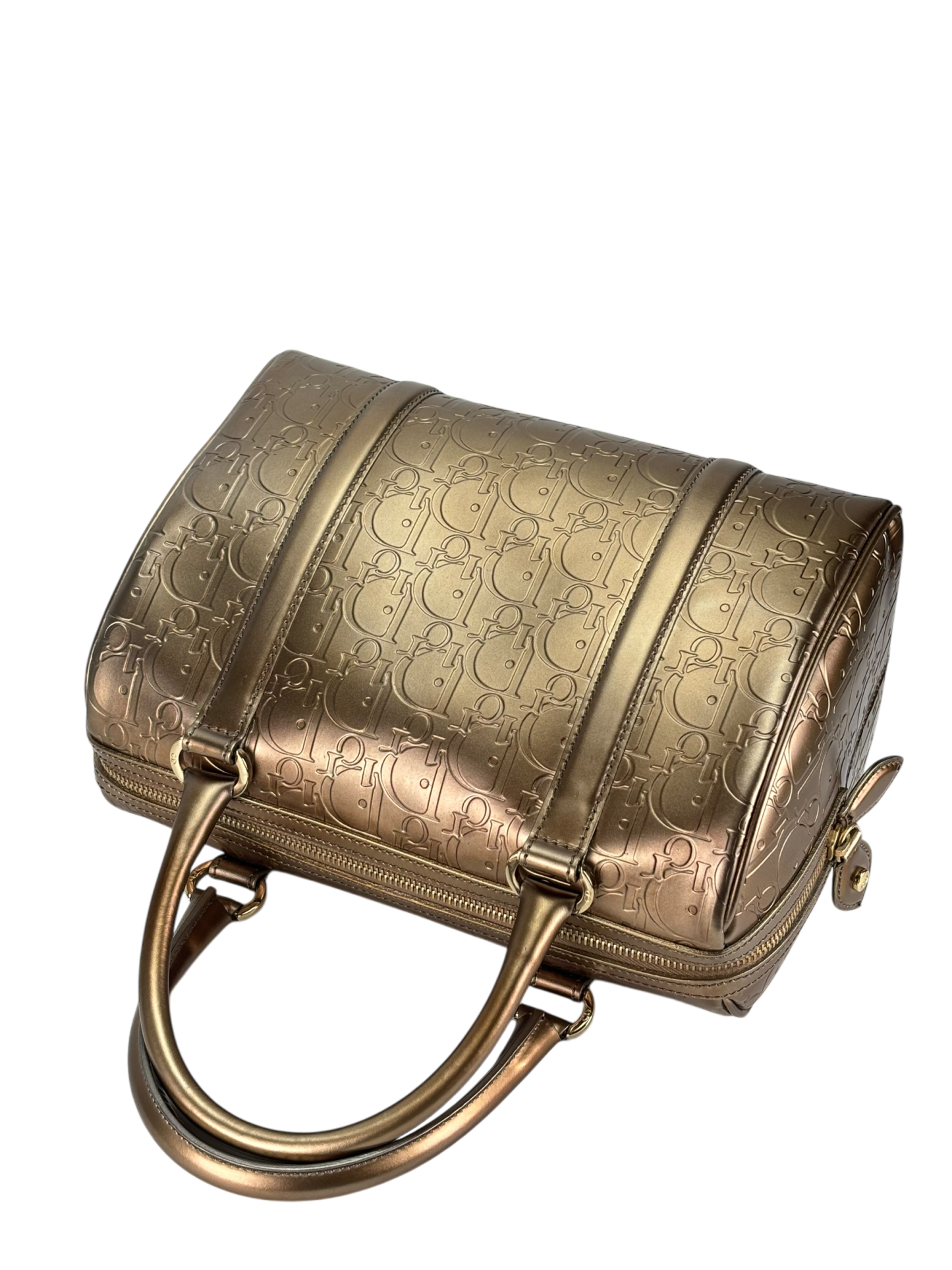 CHRISTIAN DIOR - Gold CD Metallic Oblique Monogram Leather Boston Handbag