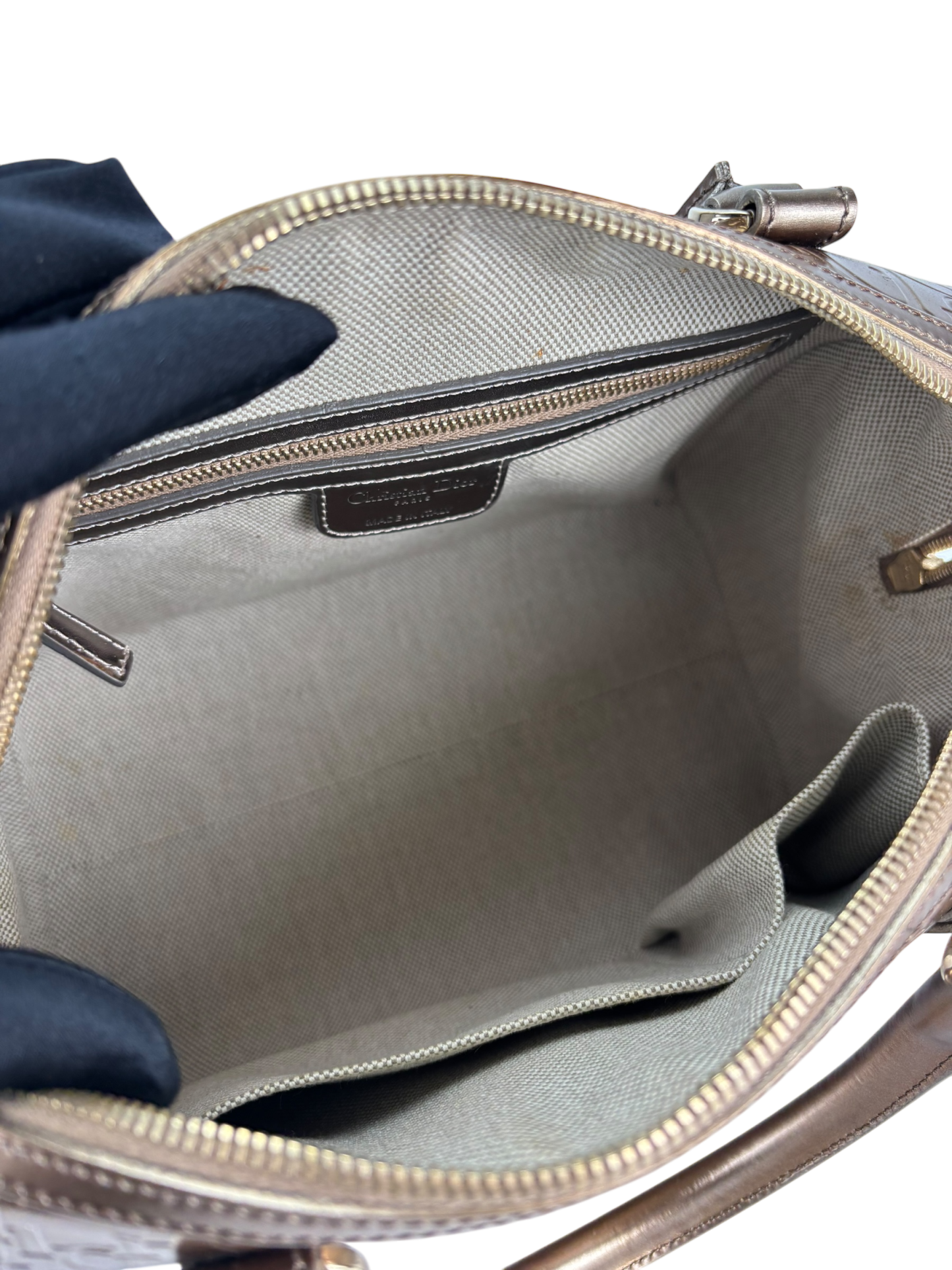 CHRISTIAN DIOR - Gold CD Metallic Oblique Monogram Leather Boston Handbag