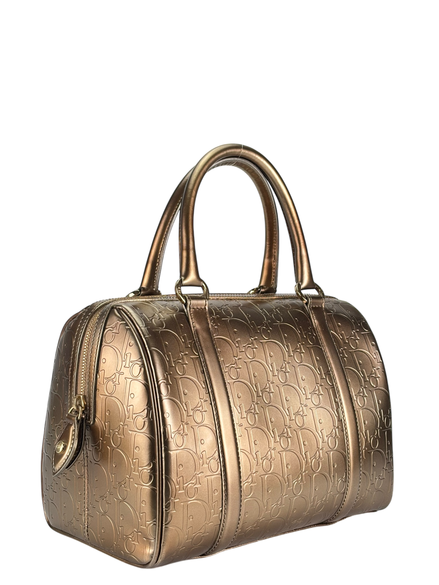 CHRISTIAN DIOR - Gold CD Metallic Oblique Monogram Leather Boston Handbag