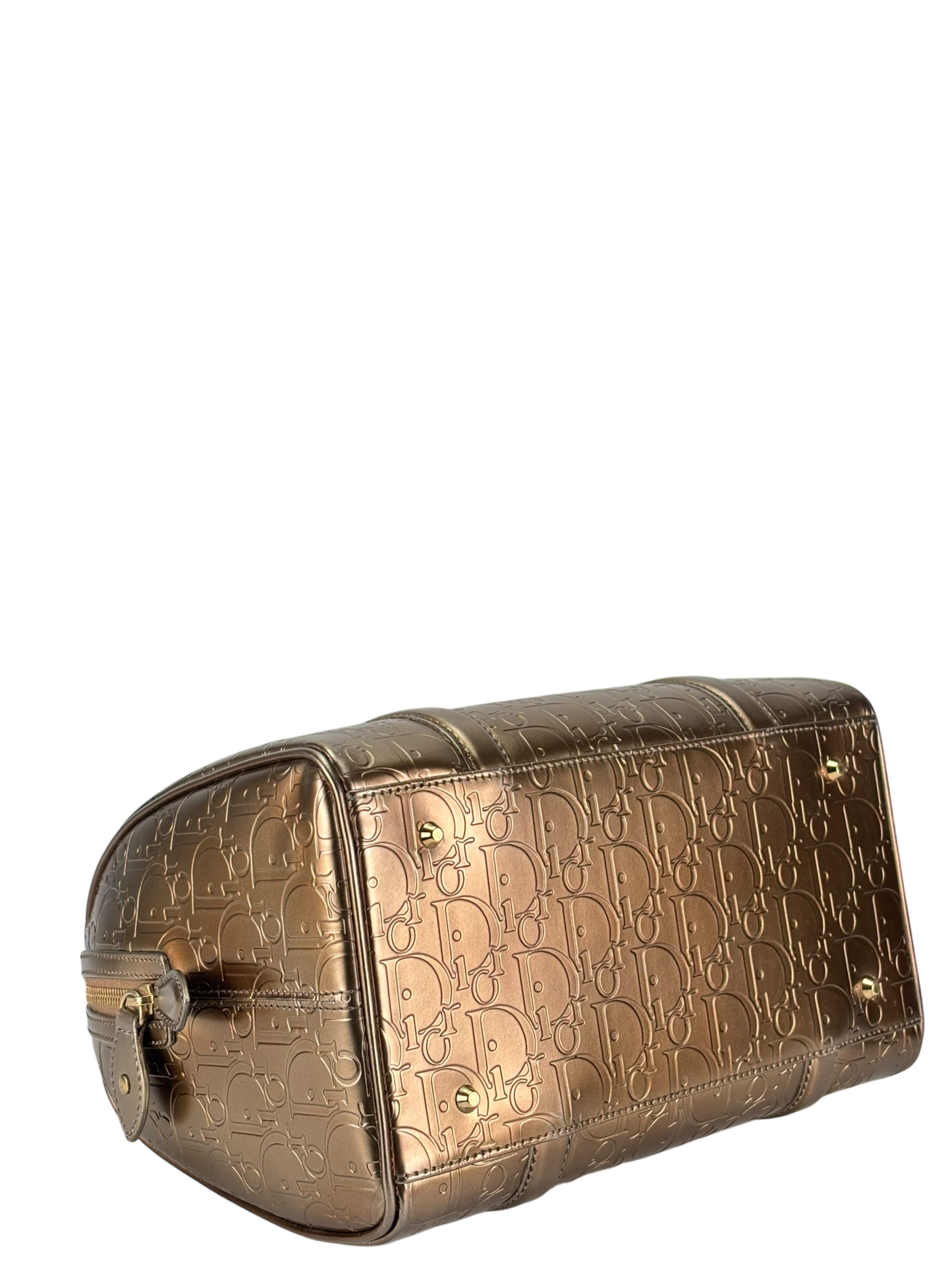 CHRISTIAN DIOR - Gold CD Metallic Oblique Monogram Leather Boston Handbag