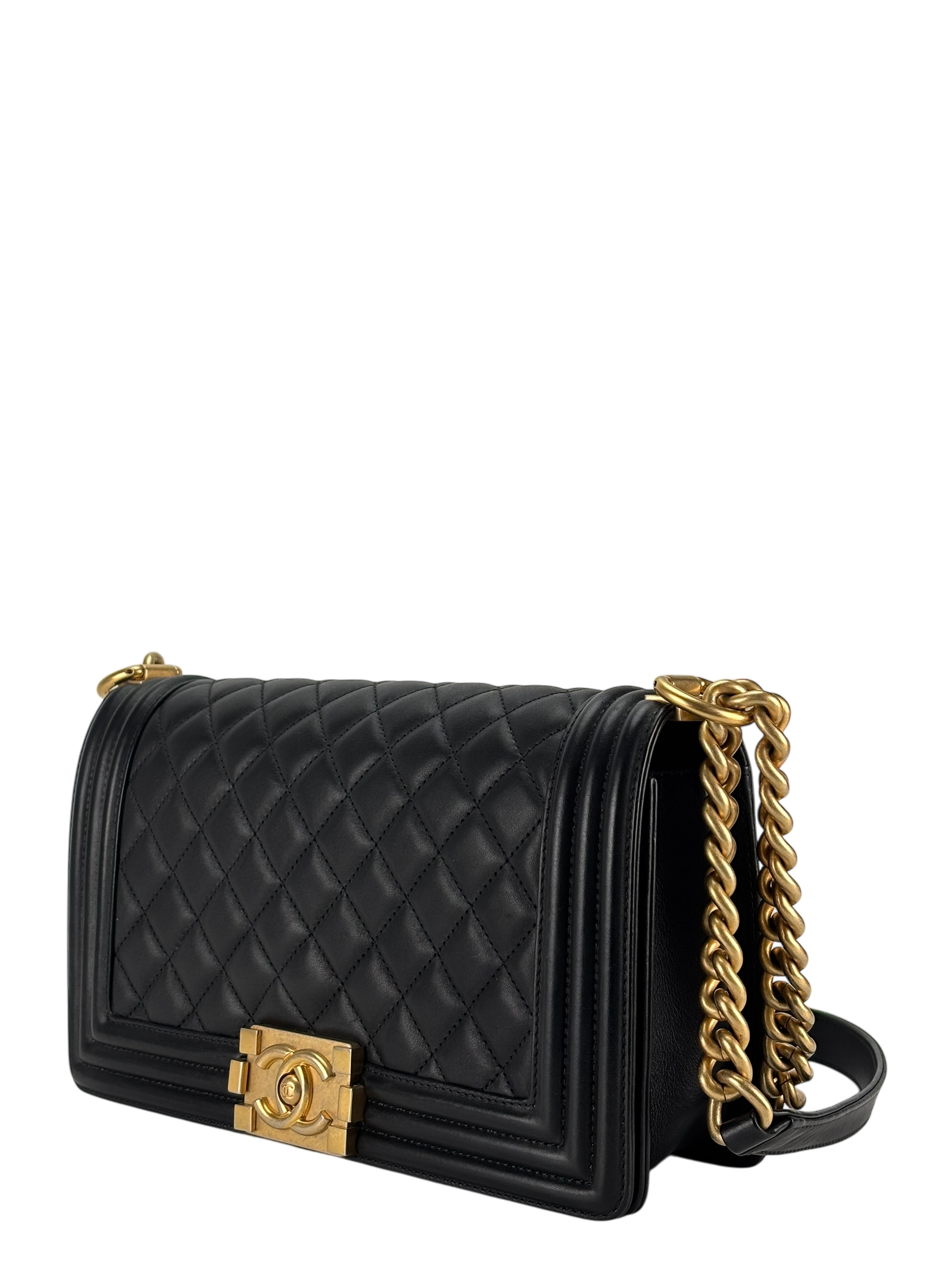CHANEL -   Medium Boy Flap Bag Black Lambskin Gold Hardware