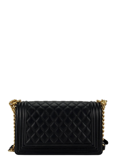 CHANEL -   Medium Boy Flap Bag Black Lambskin Gold Hardware