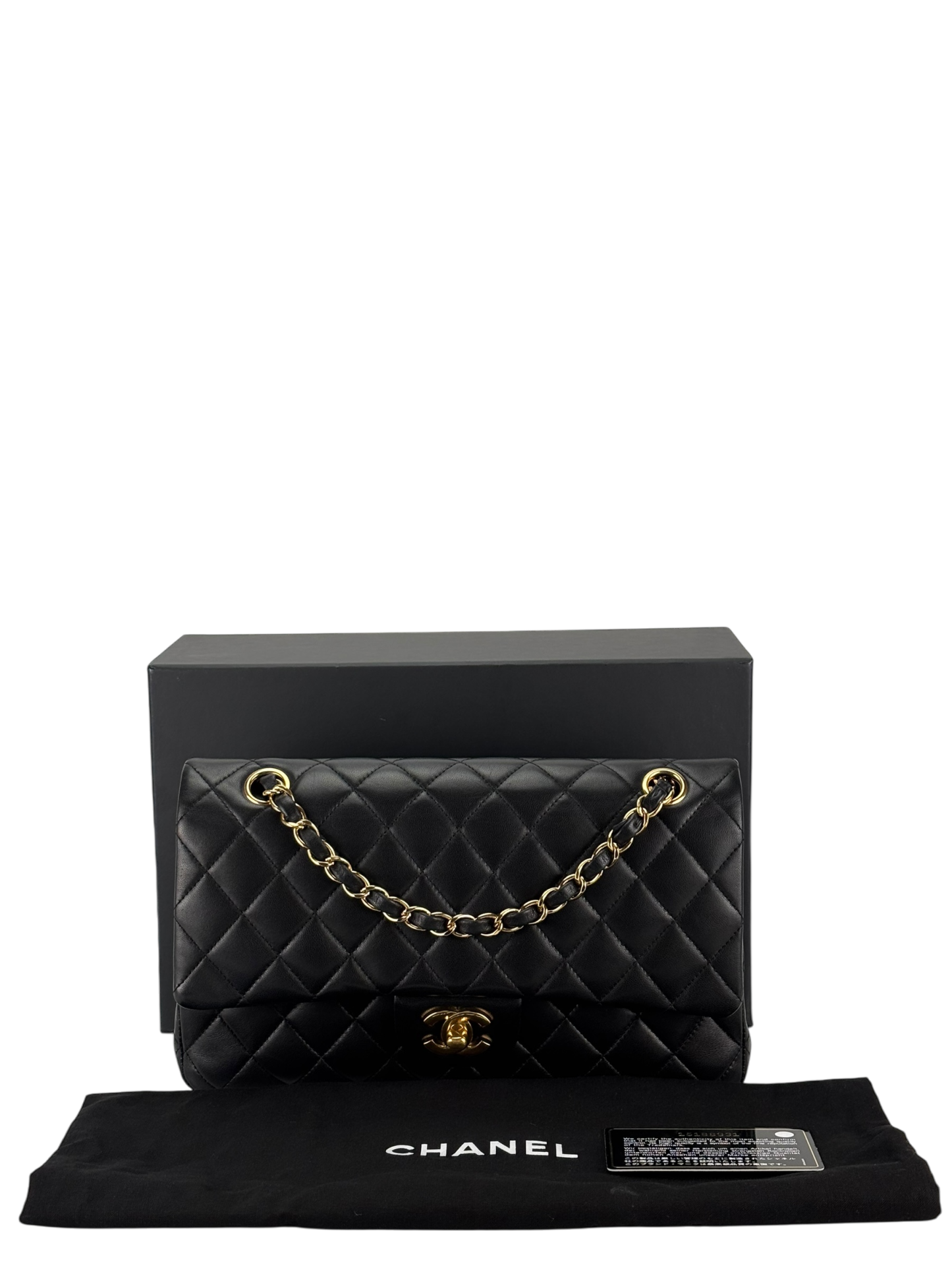 CHANEL - Medium Classic Double Flap Bag Black Lambskin Gold Hardware (CF25) 