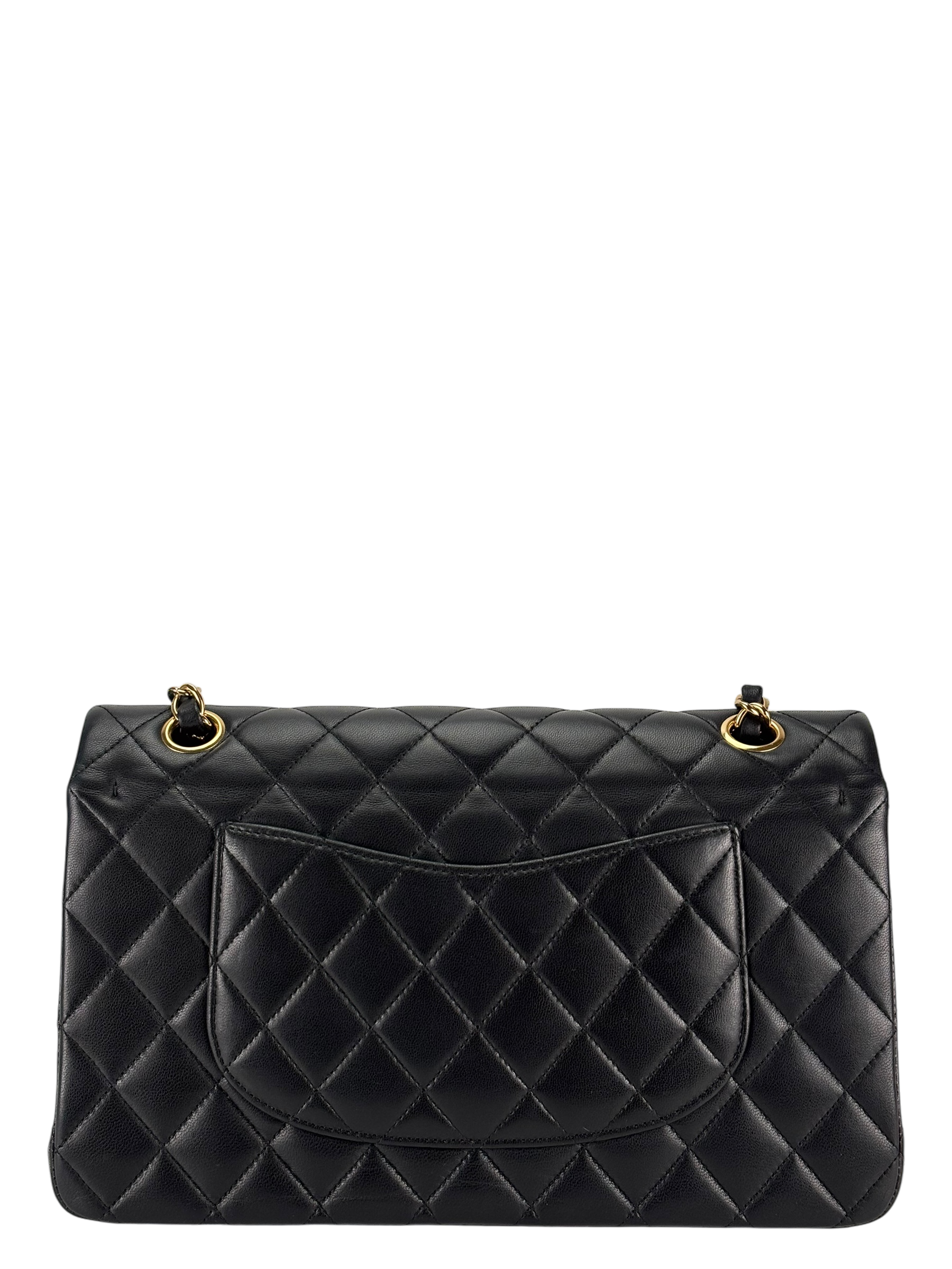 CHANEL - Medium Classic Double Flap Bag Black Lambskin Gold Hardware (CF25) 