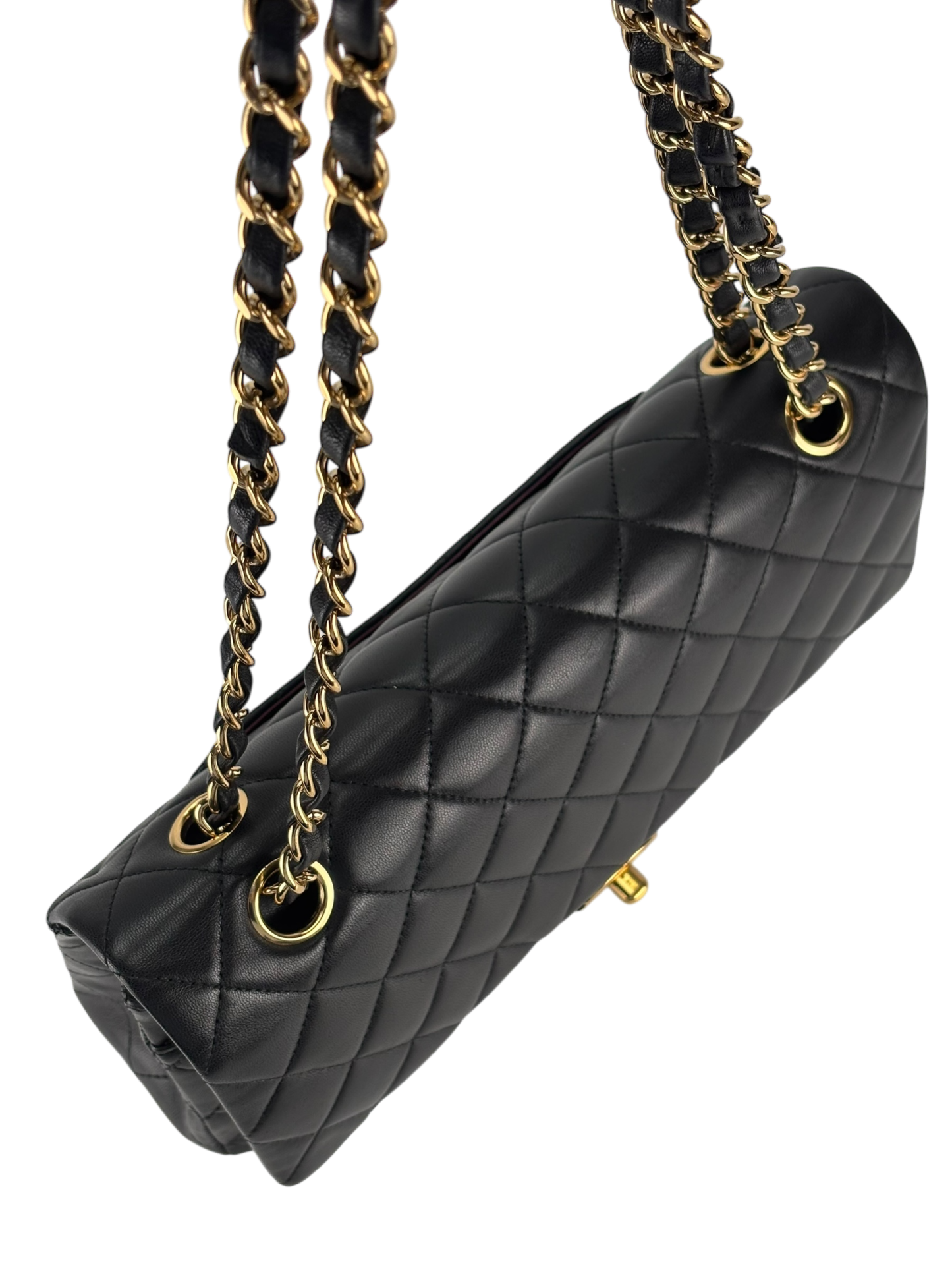 CHANEL - Medium Classic Double Flap Bag Black Lambskin Gold Hardware (CF25) 