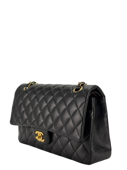 CHANEL - Medium Classic Double Flap Bag Black Lambskin Gold Hardware (CF25) 