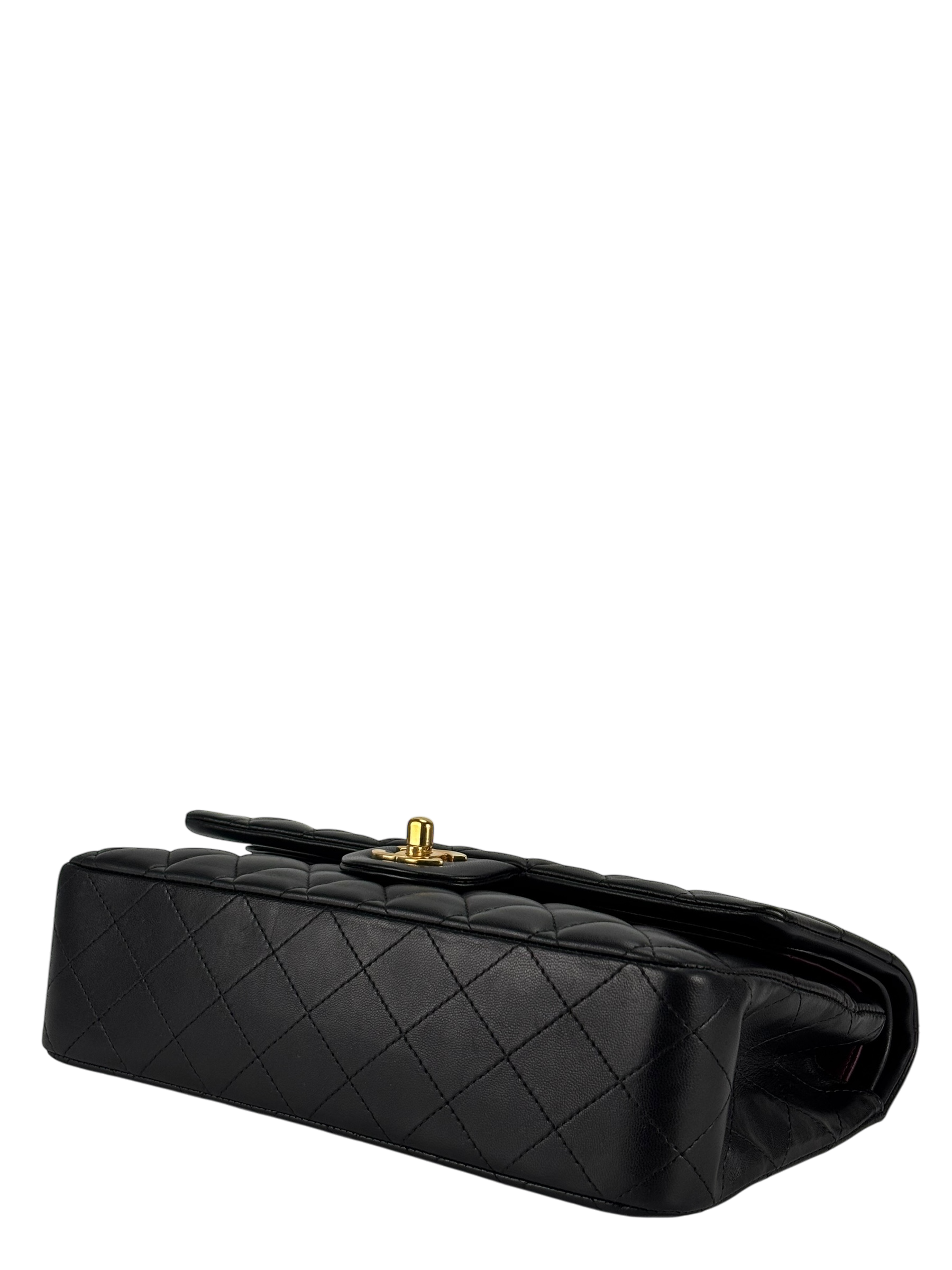 CHANEL - Medium Classic Double Flap Bag Black Lambskin Gold Hardware (CF25) 