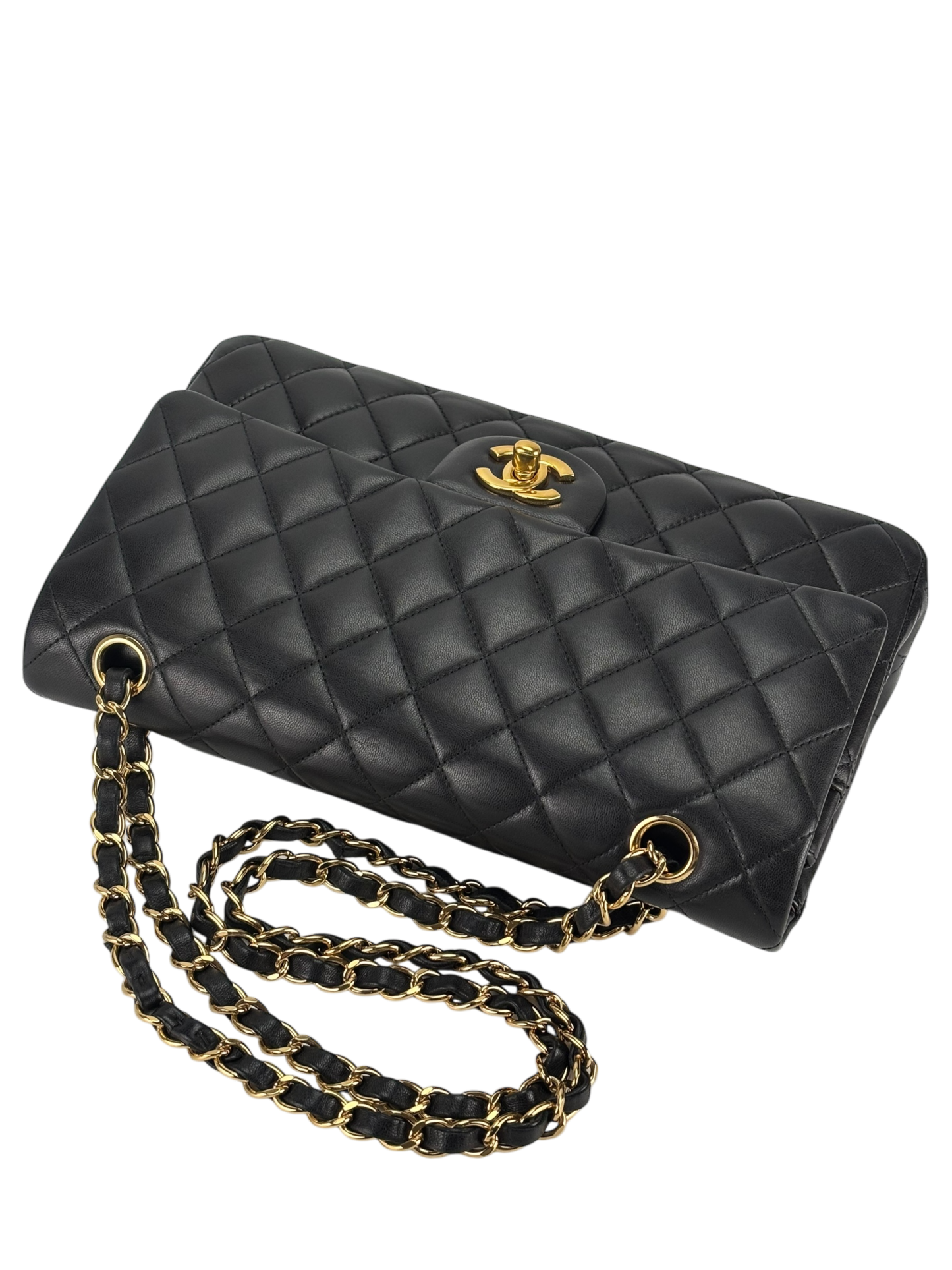 CHANEL - Medium Classic Double Flap Bag Black Lambskin Gold Hardware (CF25) 