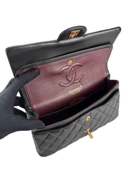 CHANEL - Medium Classic Double Flap Bag Black Lambskin Gold Hardware (CF25) 