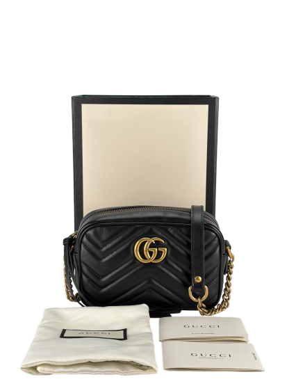 GUCCI - Small Black GG Marmont Matelasse Camera Bag  