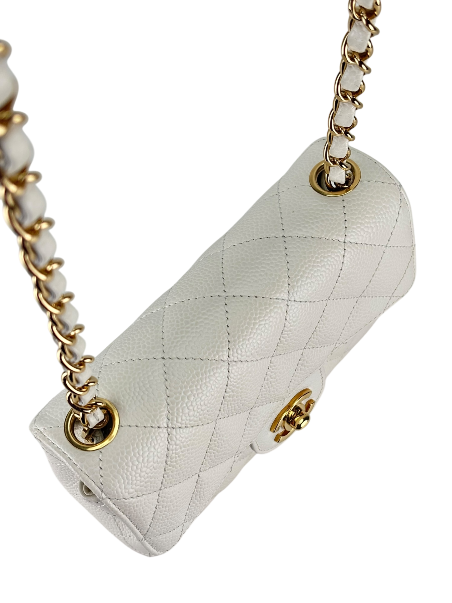 CHANEL - White Caviar Skin Mini Matelasse Single Flap Shoulder Bag