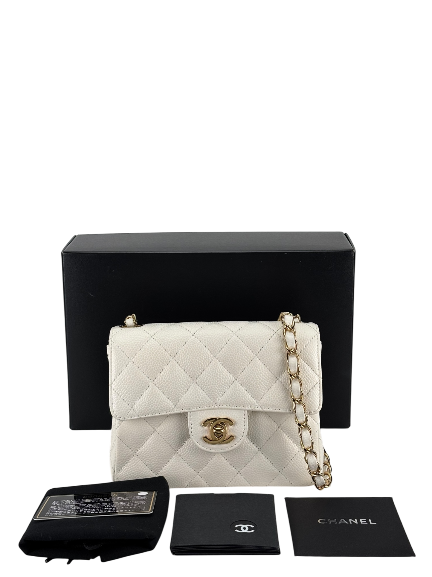 CHANEL - White Caviar Skin Mini Matelasse Single Flap Shoulder Bag
