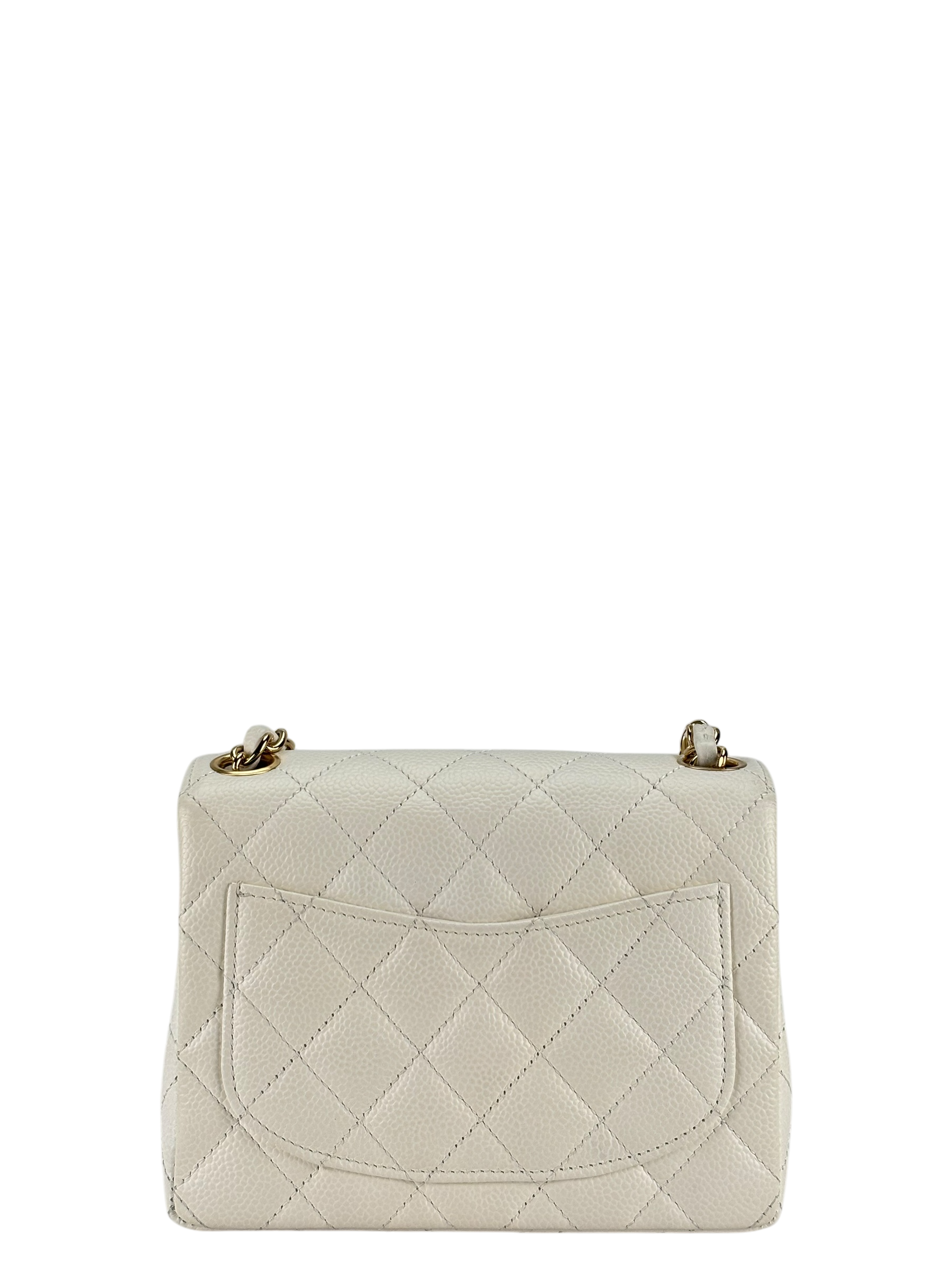 CHANEL - White Caviar Skin Mini Matelasse Single Flap Shoulder Bag
