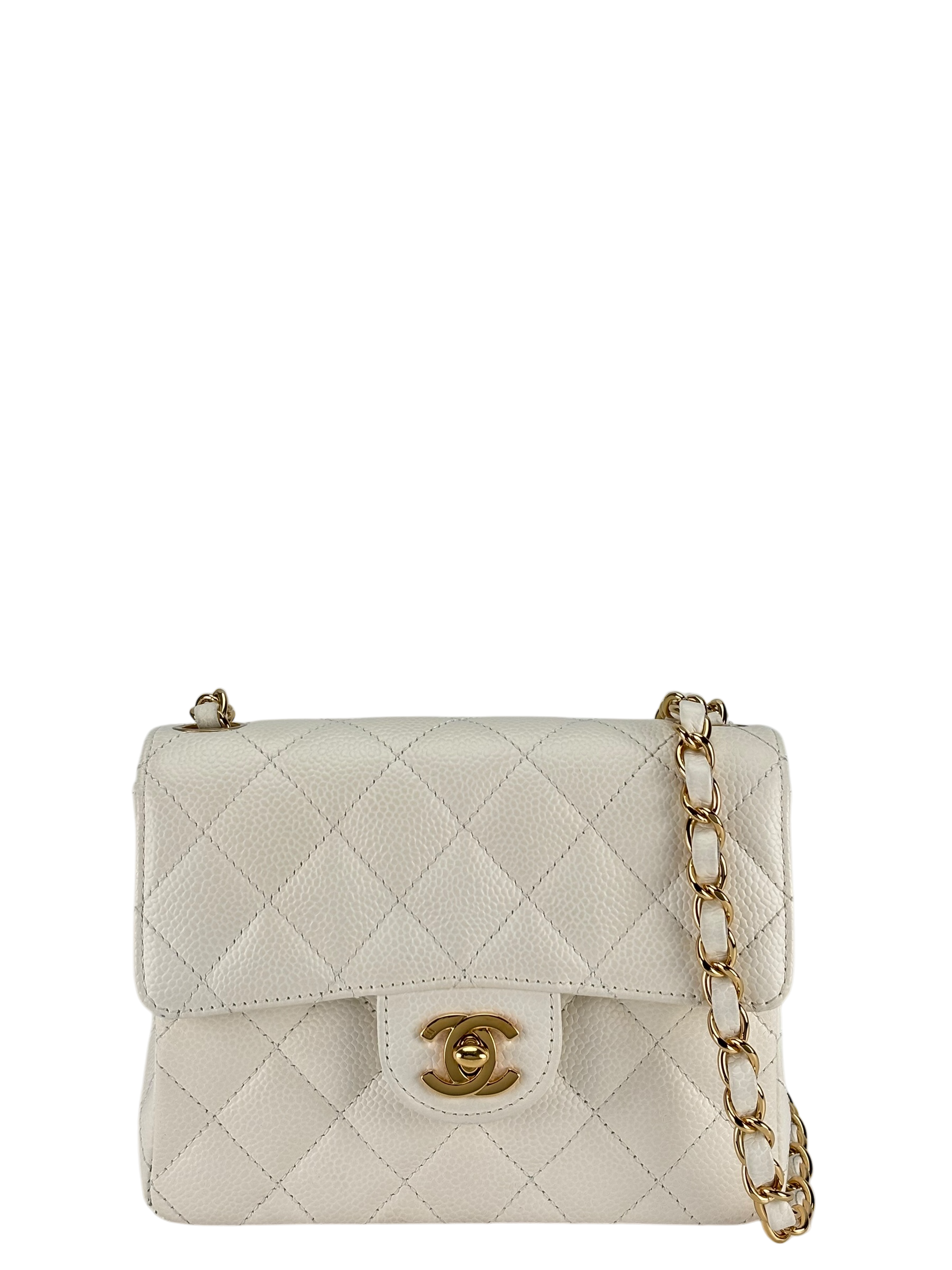 CHANEL - White Caviar Skin Mini Matelasse Single Flap Shoulder Bag