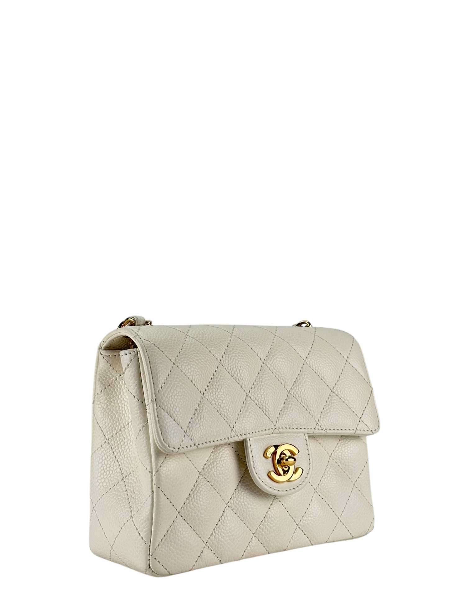 CHANEL - White Caviar Skin Mini Matelasse Single Flap Shoulder Bag