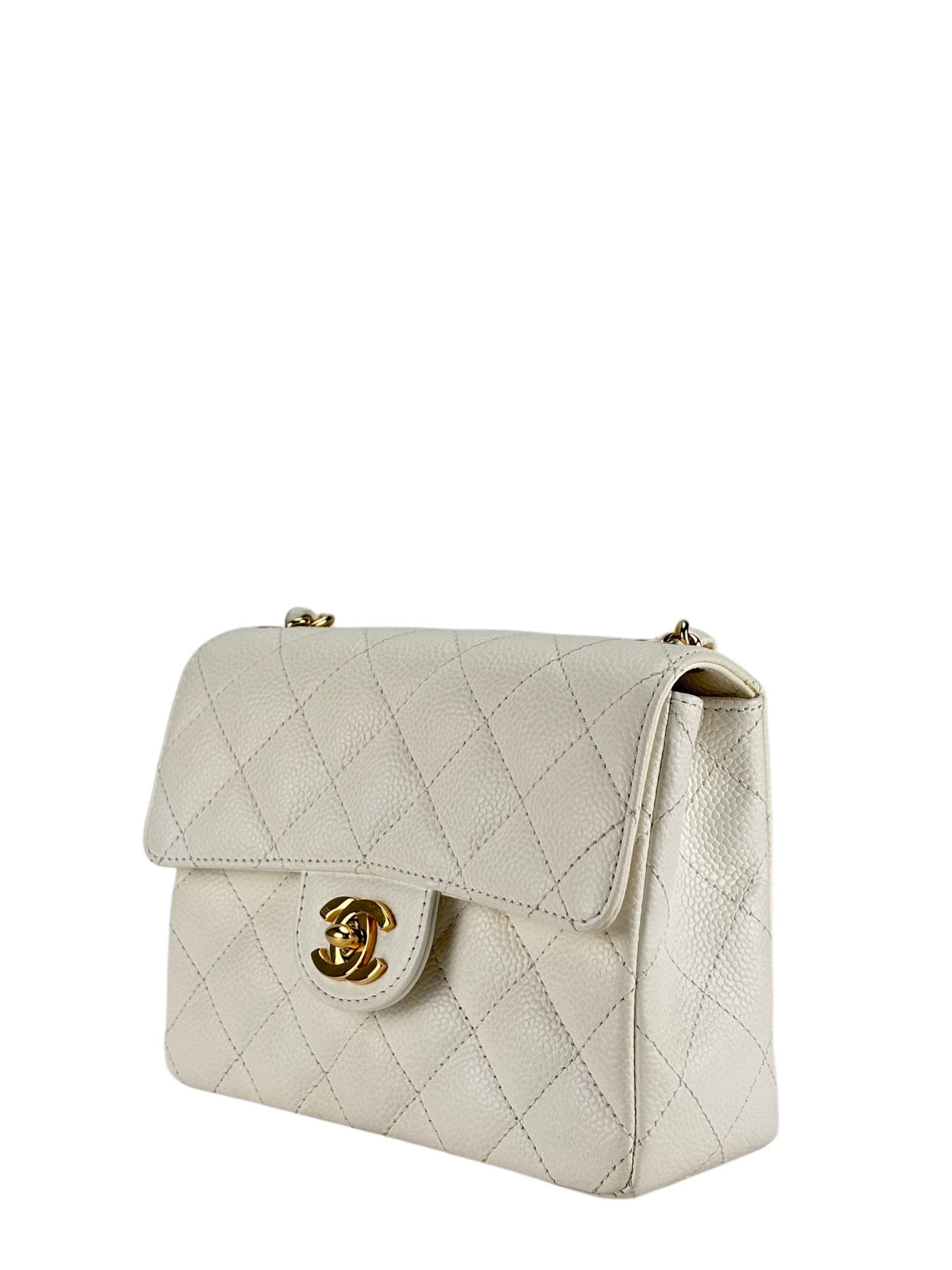 CHANEL - White Caviar Skin Mini Matelasse Single Flap Shoulder Bag