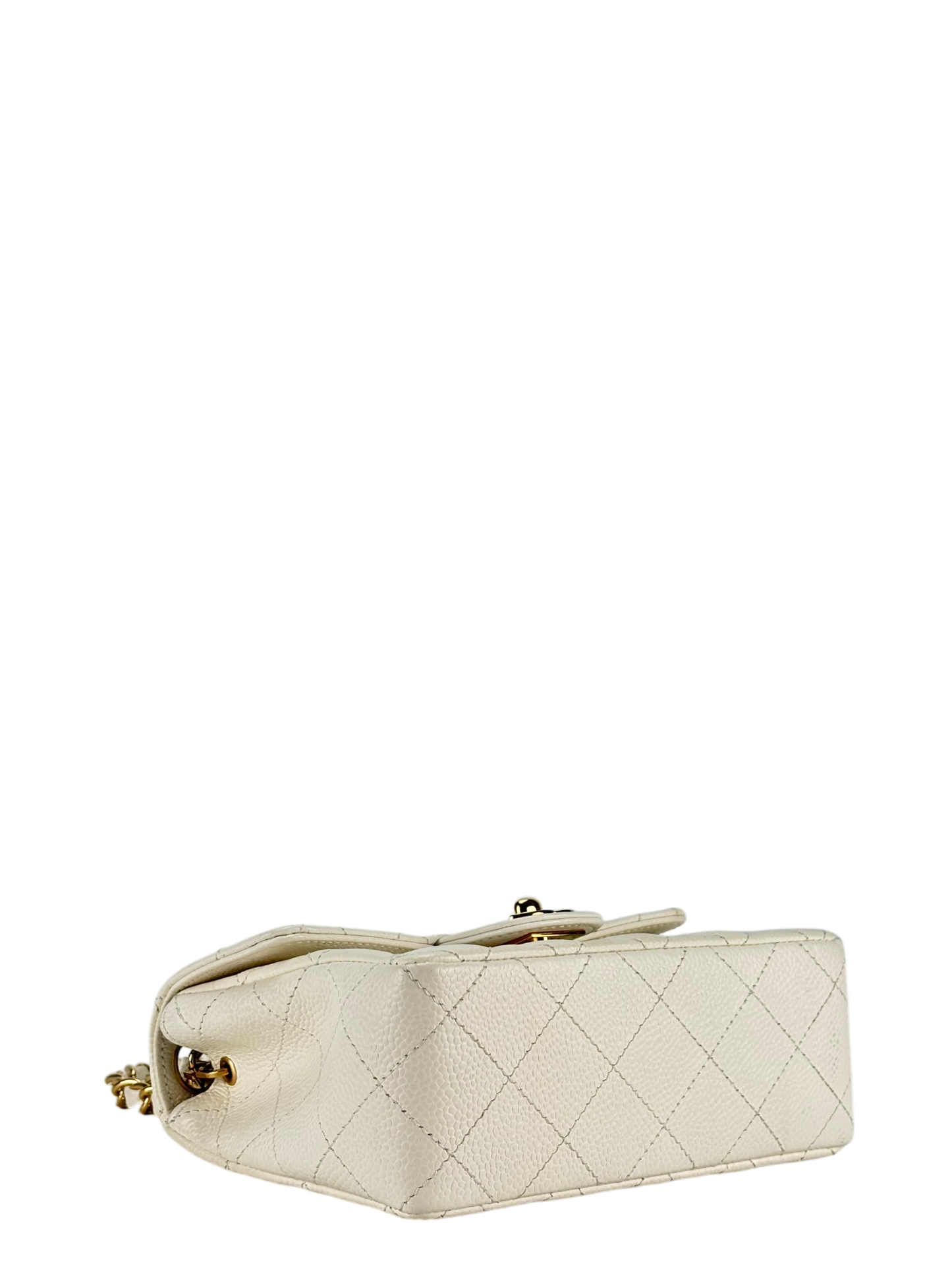 CHANEL - White Caviar Skin Mini Matelasse Single Flap Shoulder Bag
