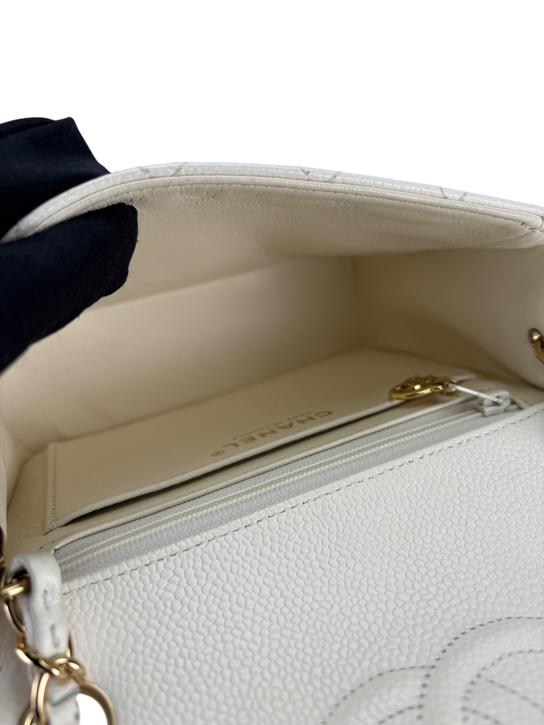 CHANEL - White Caviar Skin Mini Matelasse Single Flap Shoulder Bag