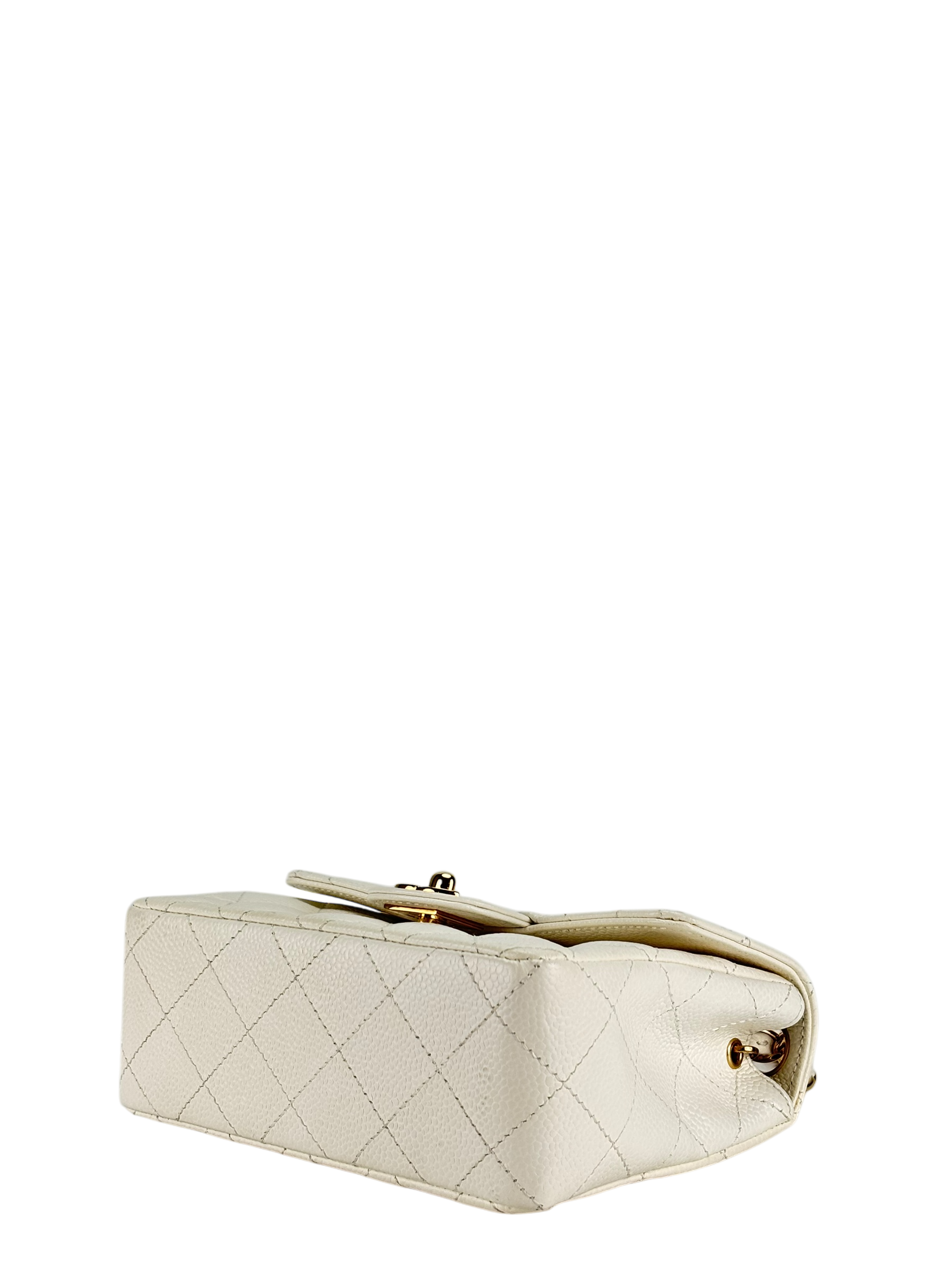 CHANEL - White Caviar Skin Mini Matelasse Single Flap Shoulder Bag