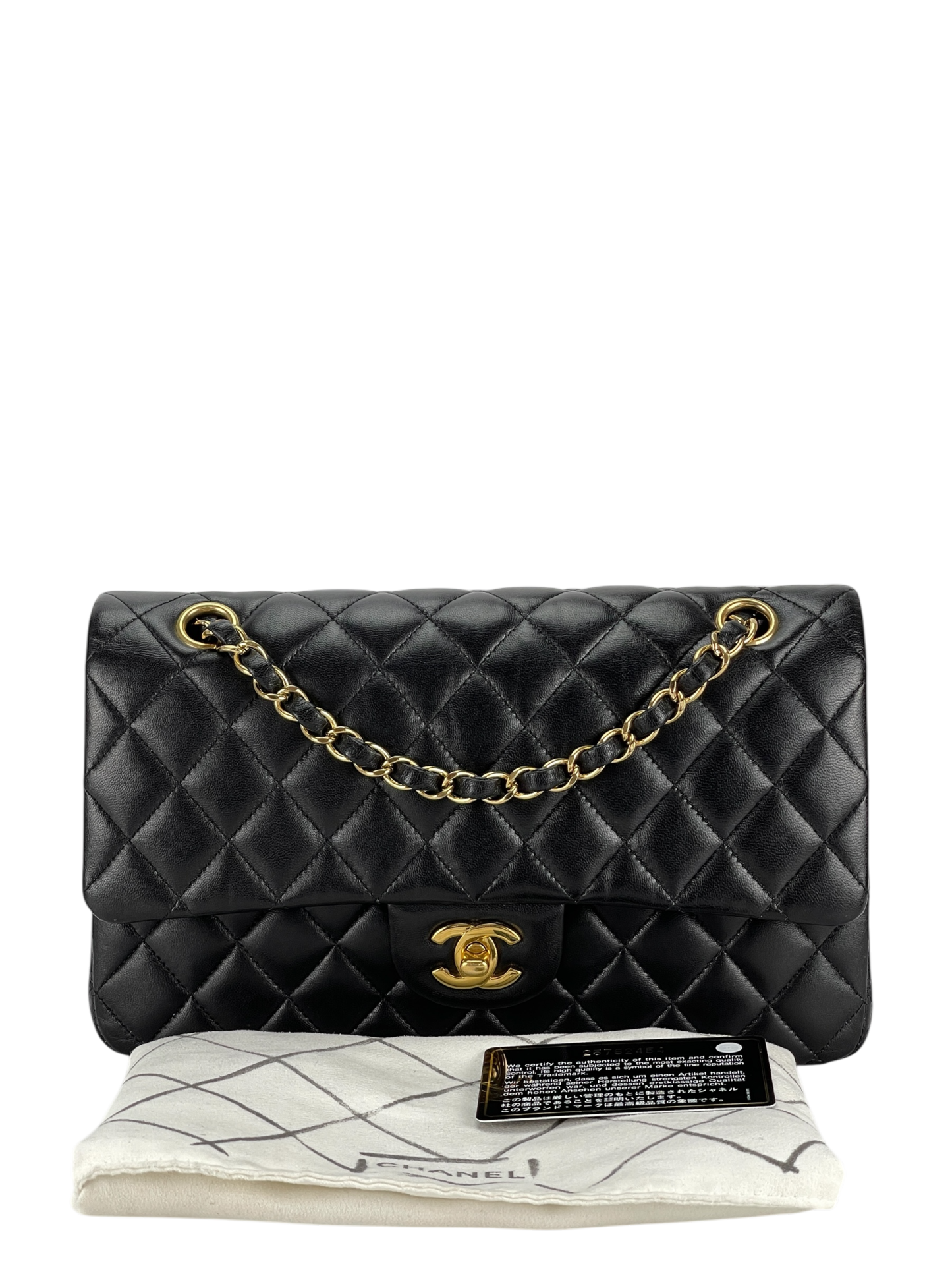 CHANEL - Medium Classic Double Flap Bag Black Lambskin Gold Hardware (CF25)