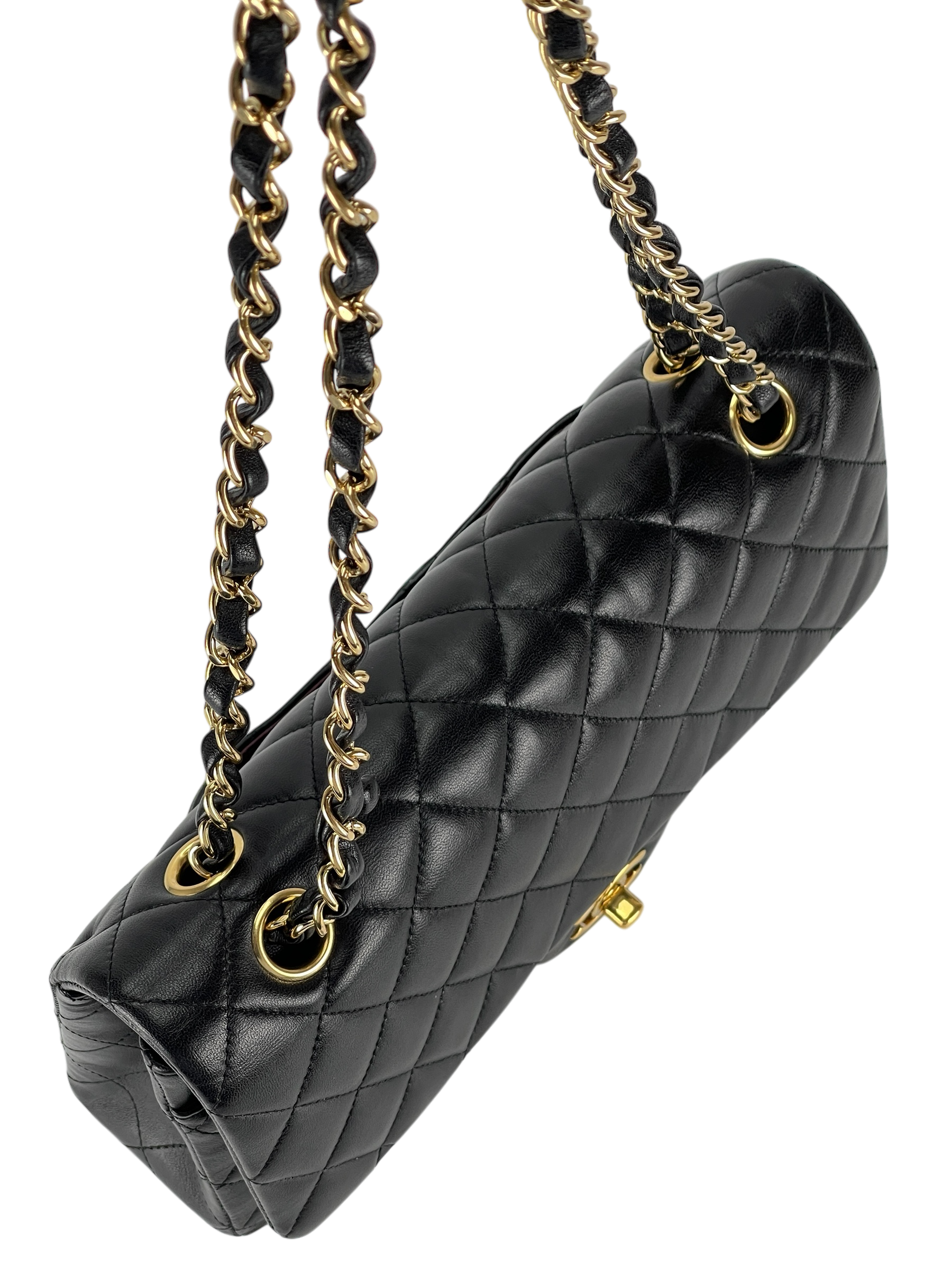 CHANEL - Medium Classic Double Flap Bag Black Lambskin Gold Hardware (CF25)