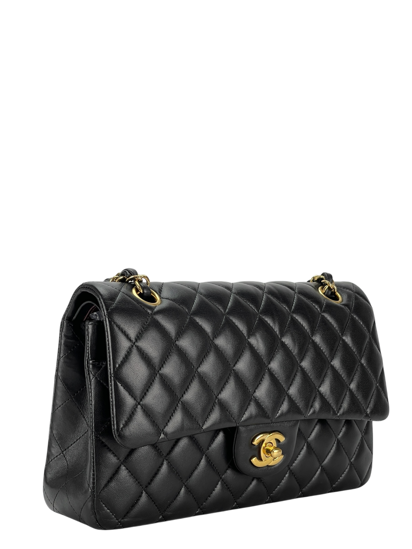 CHANEL - Medium Classic Double Flap Bag Black Lambskin Gold Hardware (CF25)