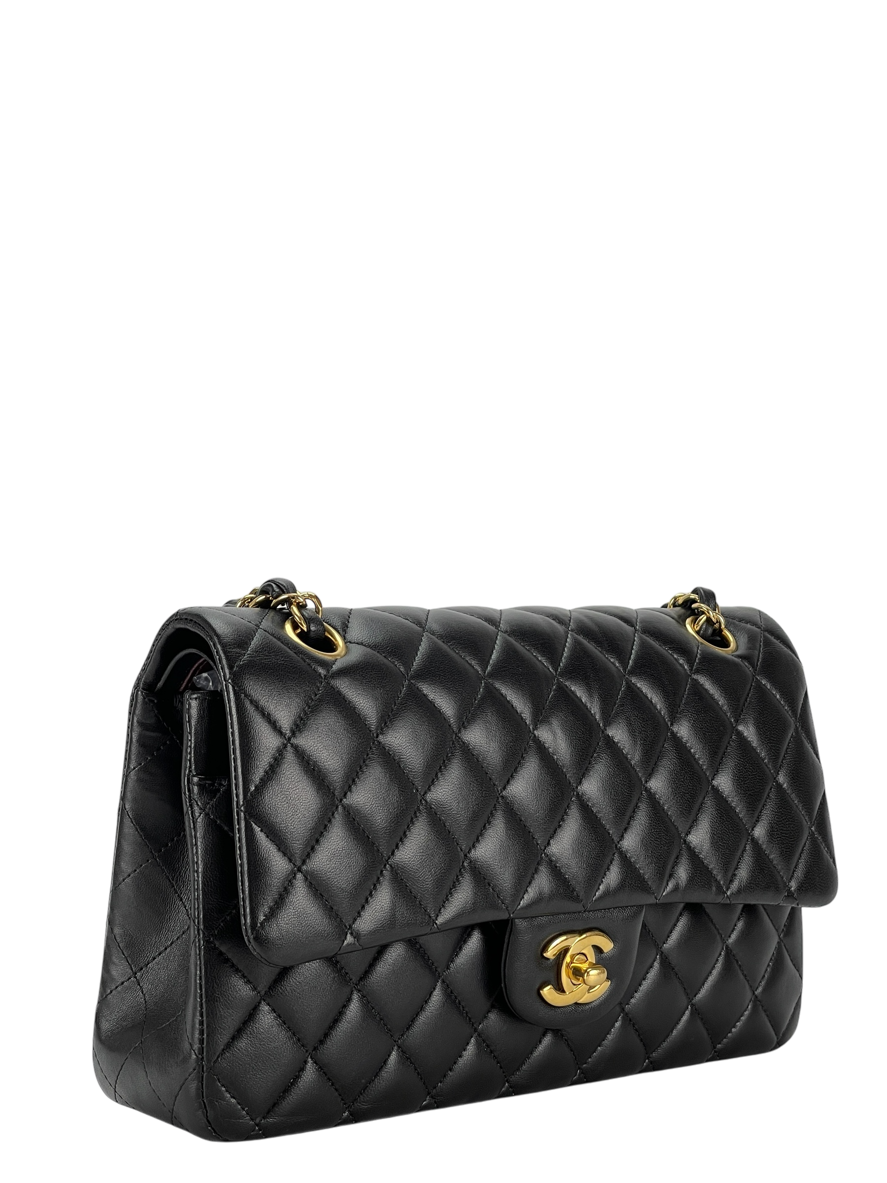 CHANEL - Medium Classic Double Flap Bag Black Lambskin Gold Hardware (CF25)
