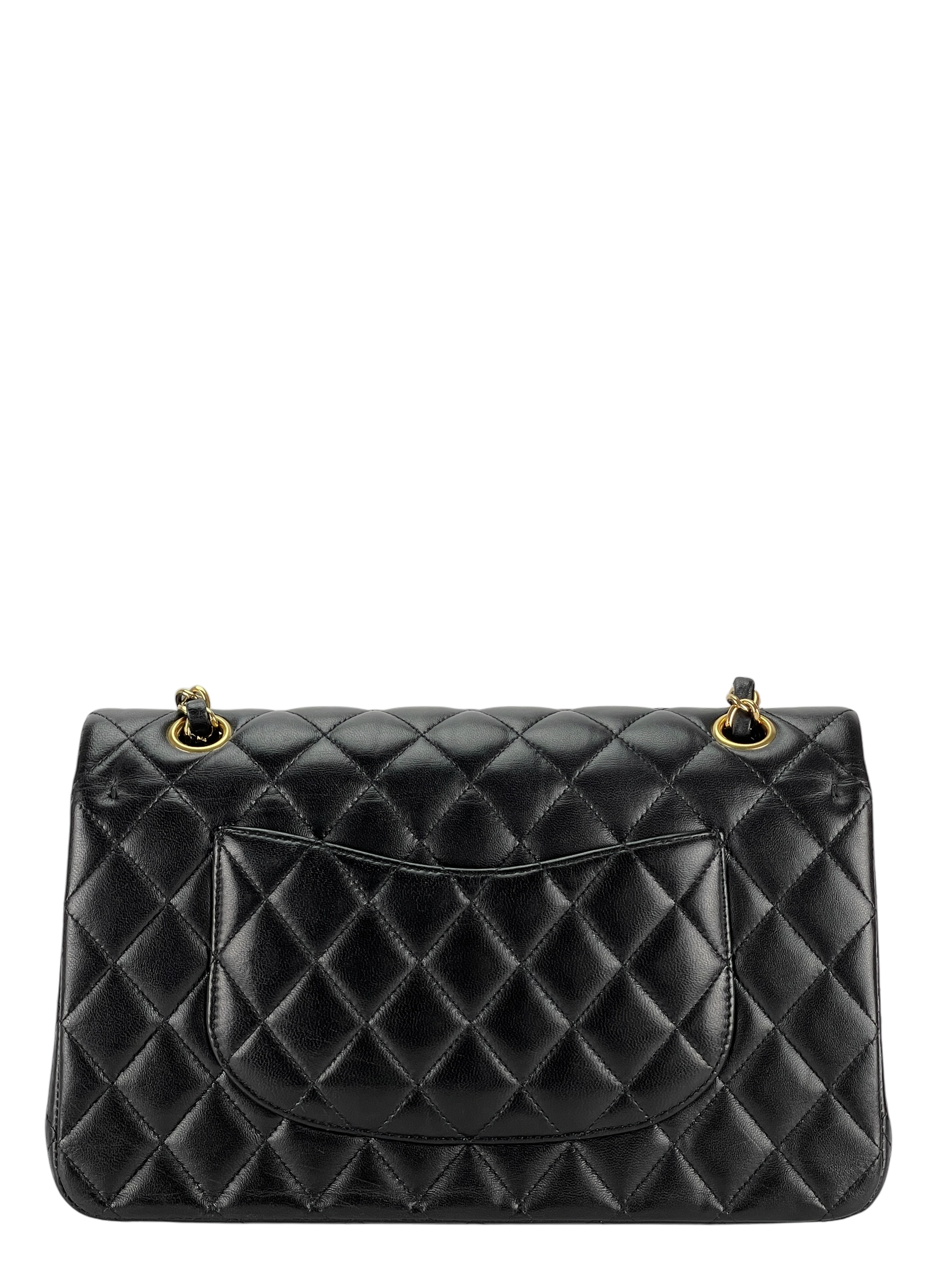 CHANEL - Medium Classic Double Flap Bag Black Lambskin Gold Hardware (CF25) 