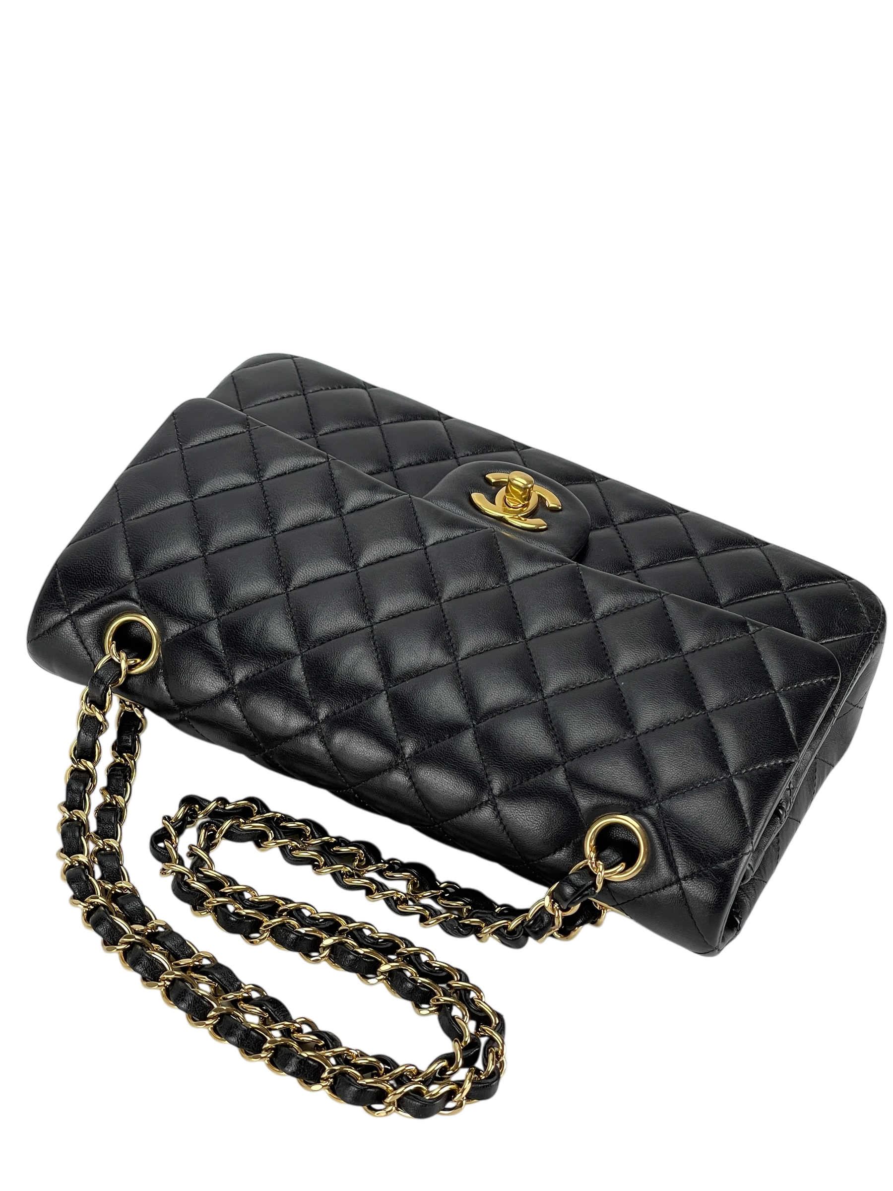 CHANEL - Medium Classic Double Flap Bag Black Lambskin Gold Hardware (CF25)