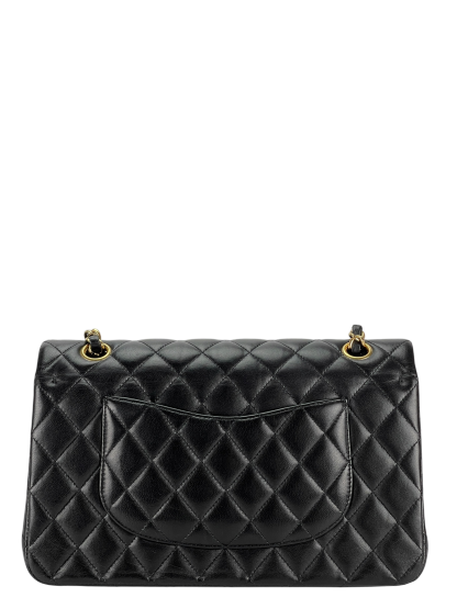 CHANEL - Medium Classic Double Flap Bag Black Lambskin Gold Hardware (CF25) 
