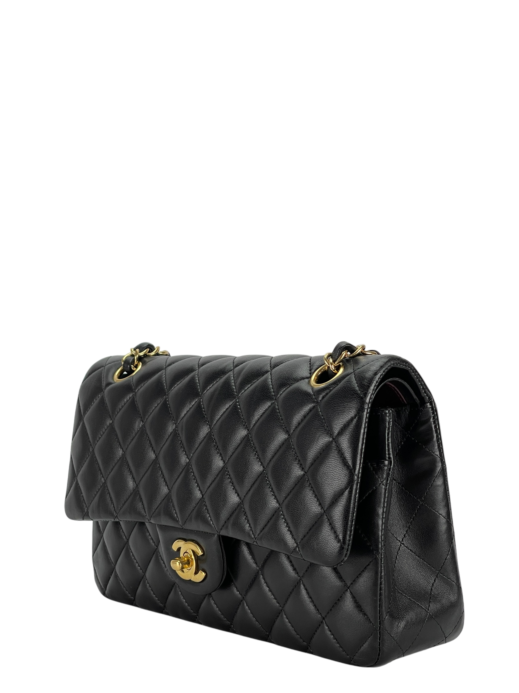 CHANEL - Medium Classic Double Flap Bag Black Lambskin Gold Hardware (CF25)