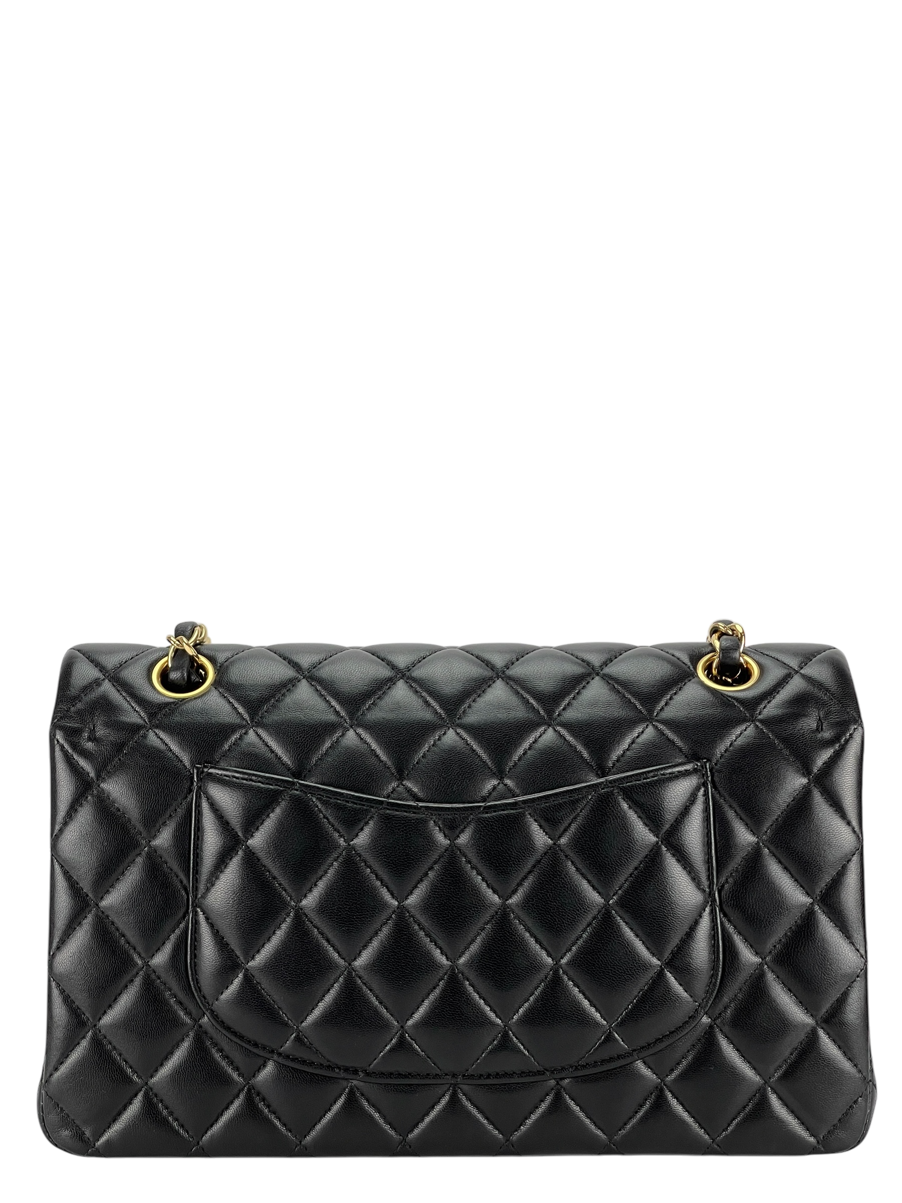 CHANEL - Medium Classic Double Flap Bag Black Lambskin Gold Hardware (CF25) 