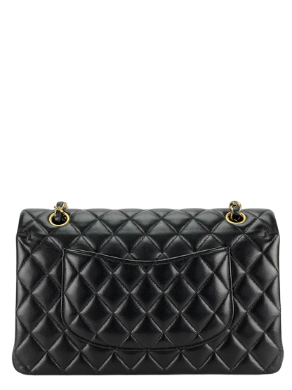 CHANEL - Medium Classic Double Flap Bag Black Lambskin Gold Hardware (CF25) 